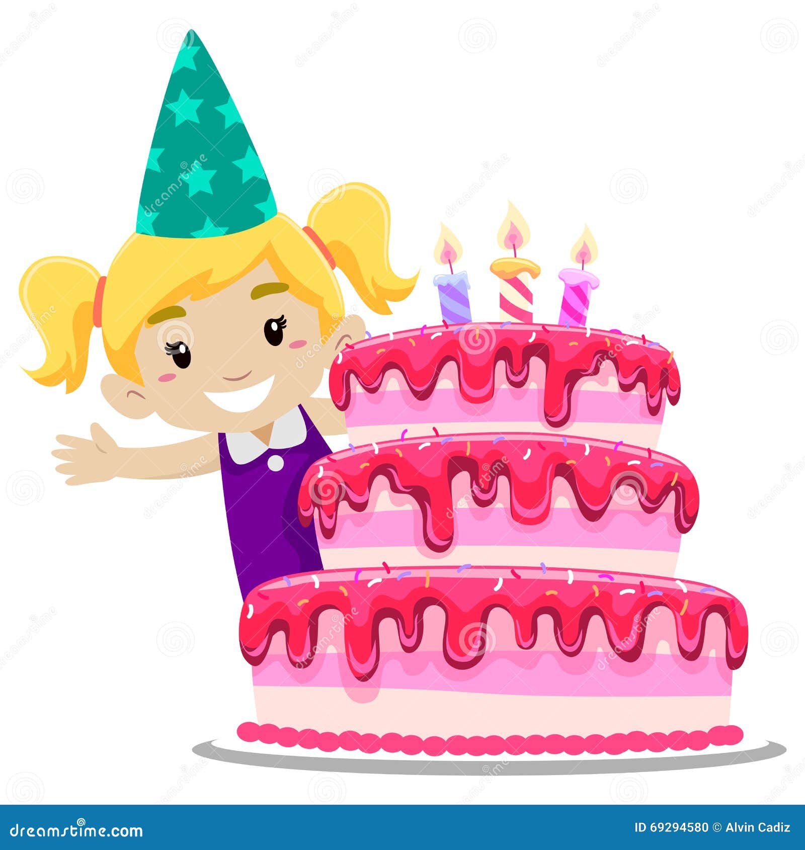 Birthday Cake With A Girl Stock Vector Image 69294580