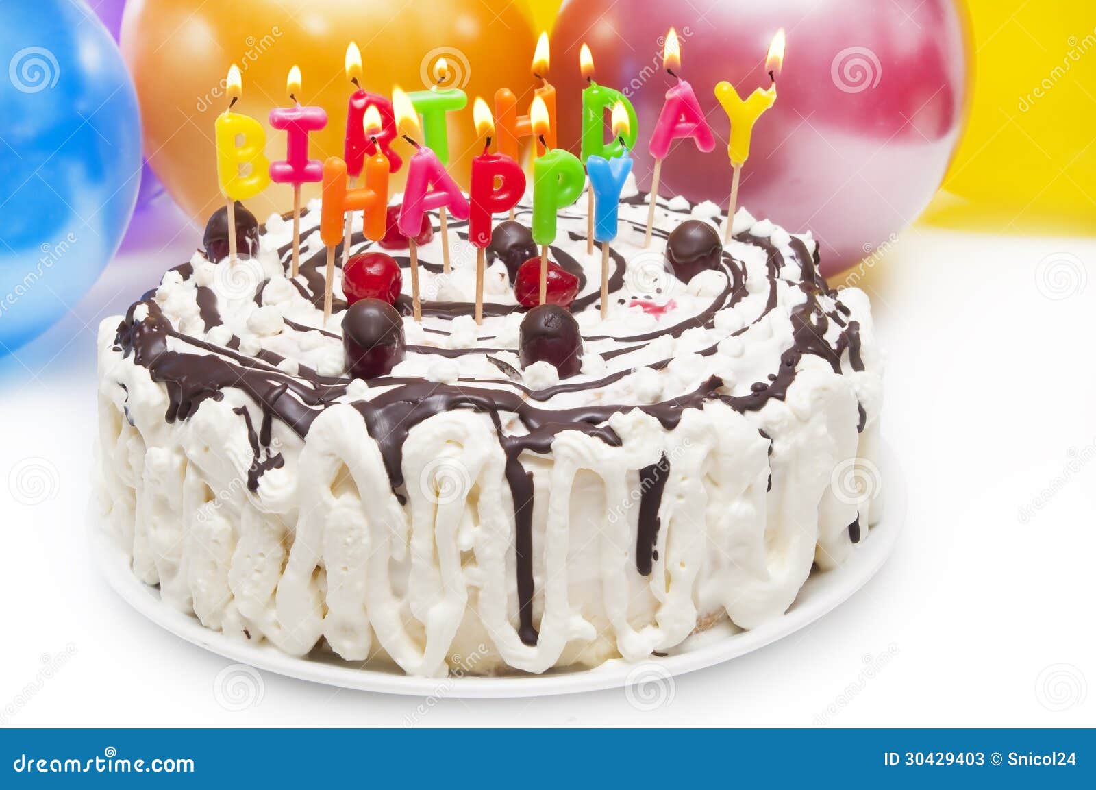 Happy Birthday Cake with Letters Candles with Fire Stock Image - Image of  anniversary, celebrate: 259548229