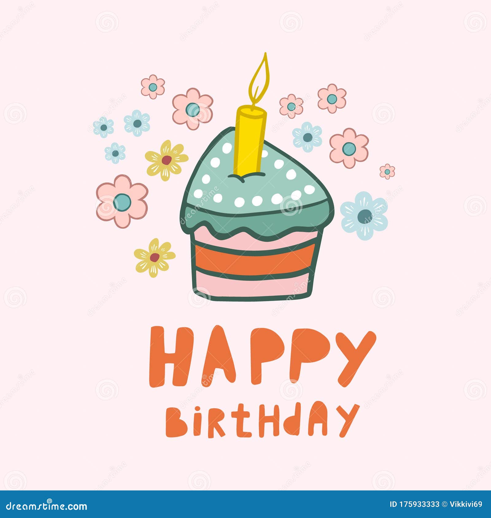 Birthday Cake. Happy Birthday. Vector Drawing of a Cake. Cake with a ...