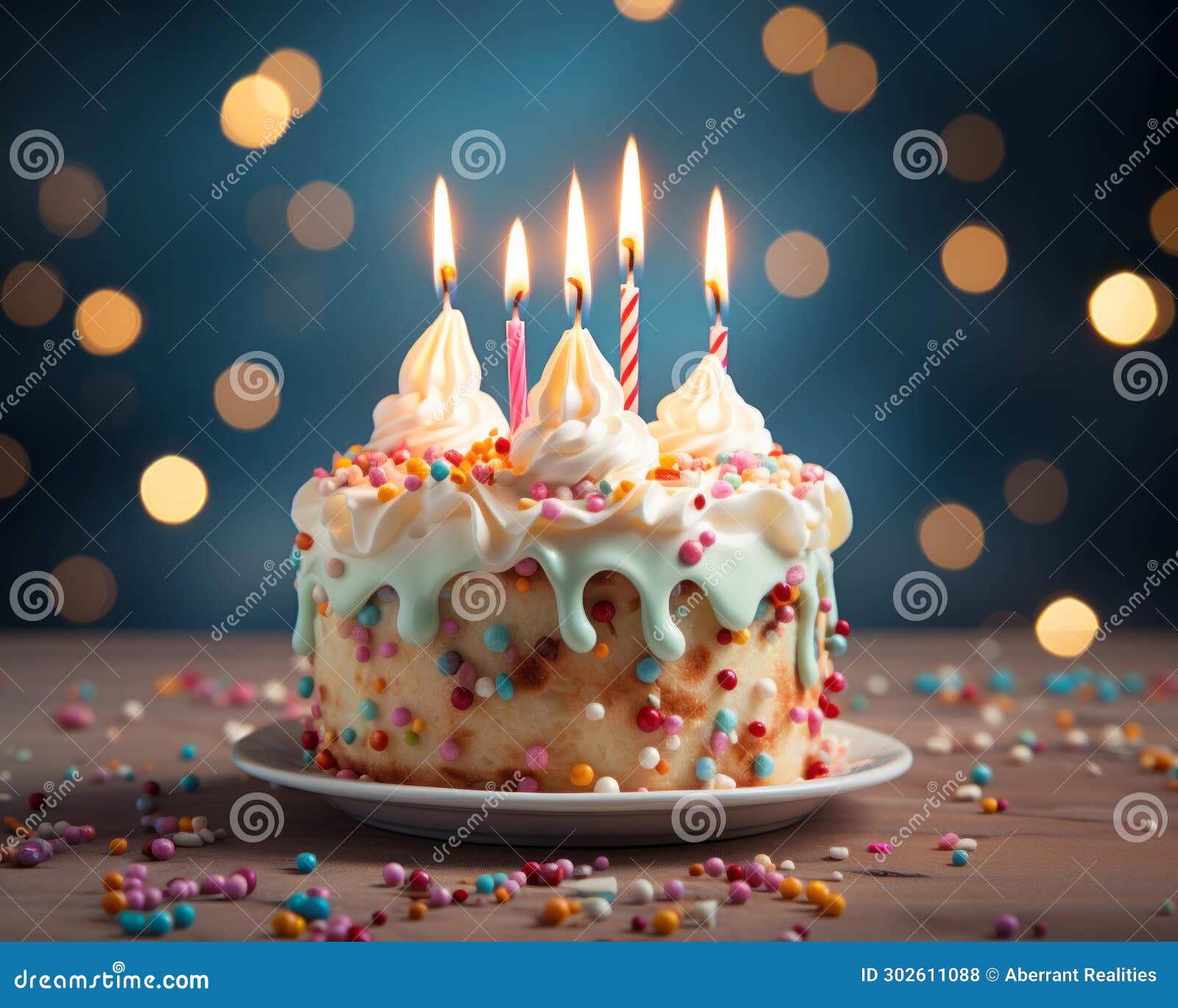 A Birthday Cake with Lit Candles on Top Stock Illustration