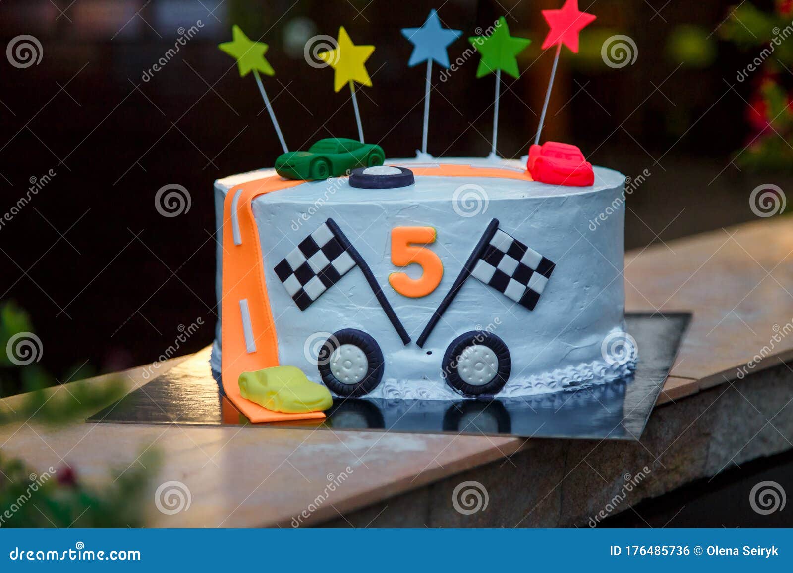 Birthday Cake with Mastic Stars and Cars Figures for Boy. 5 Years ...