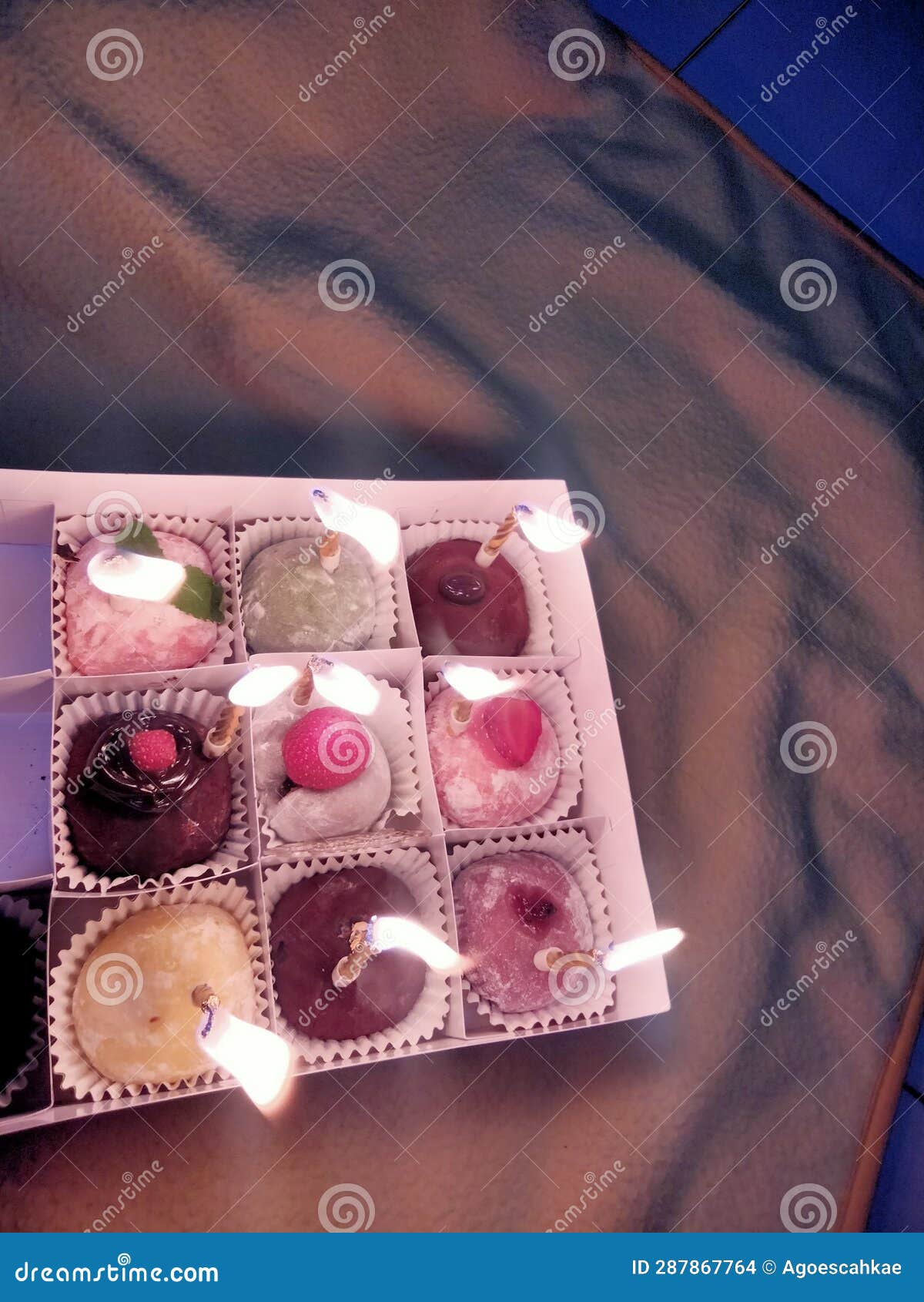 6 Birthday Cake Moji with Burning Candles Stock Photo Image of