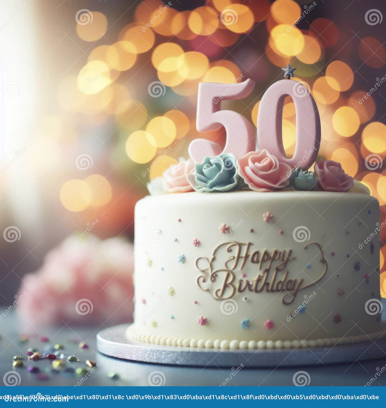Birthday Cake with Number 50 on Top. Ai Generative Stock Illustration