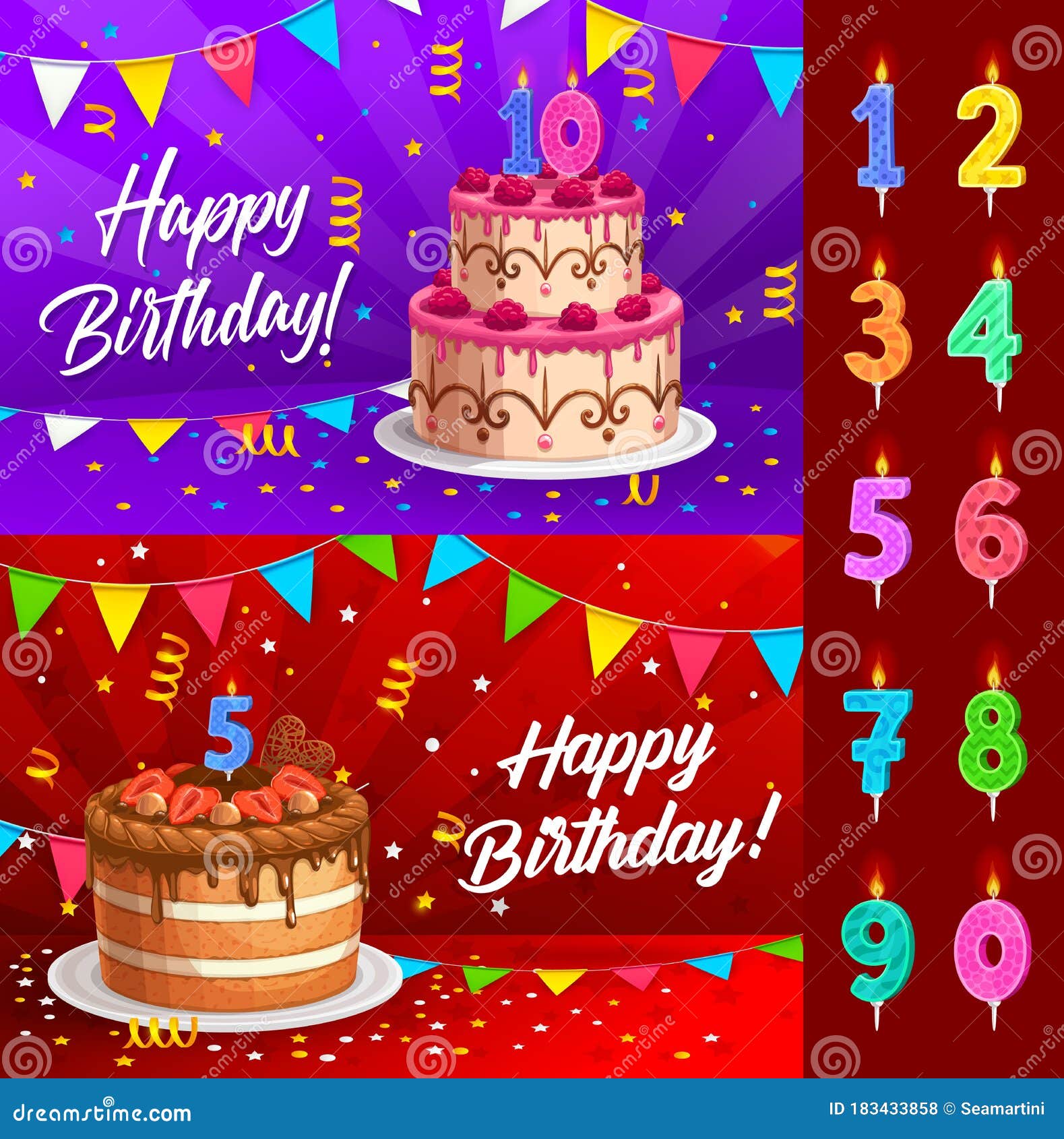 Birthday Cake With Numbered Candles Greeting Card Stock Vector ...