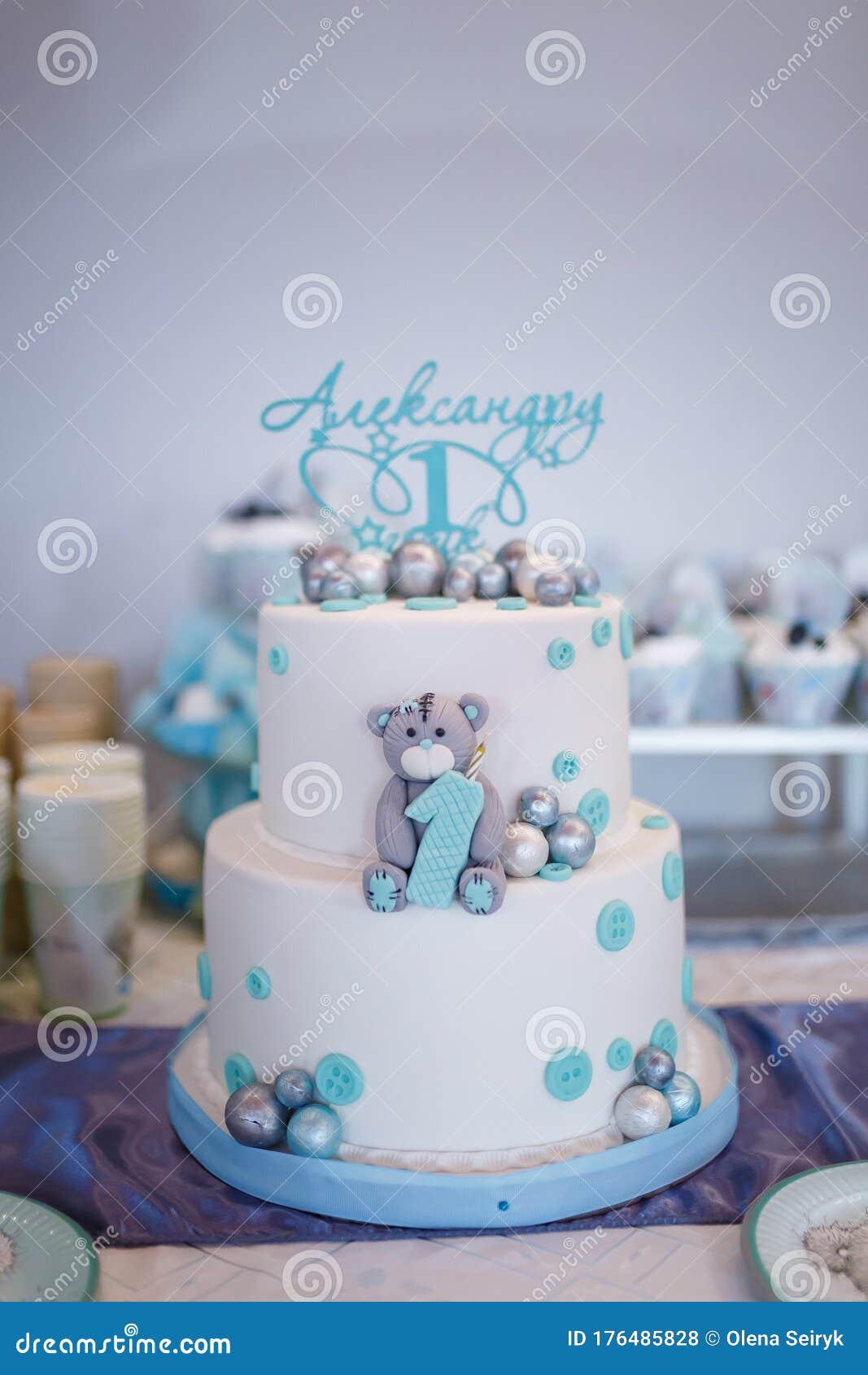 Birthday Cake for One Year Old Boy. Teddy Bear Cartoon Character ...