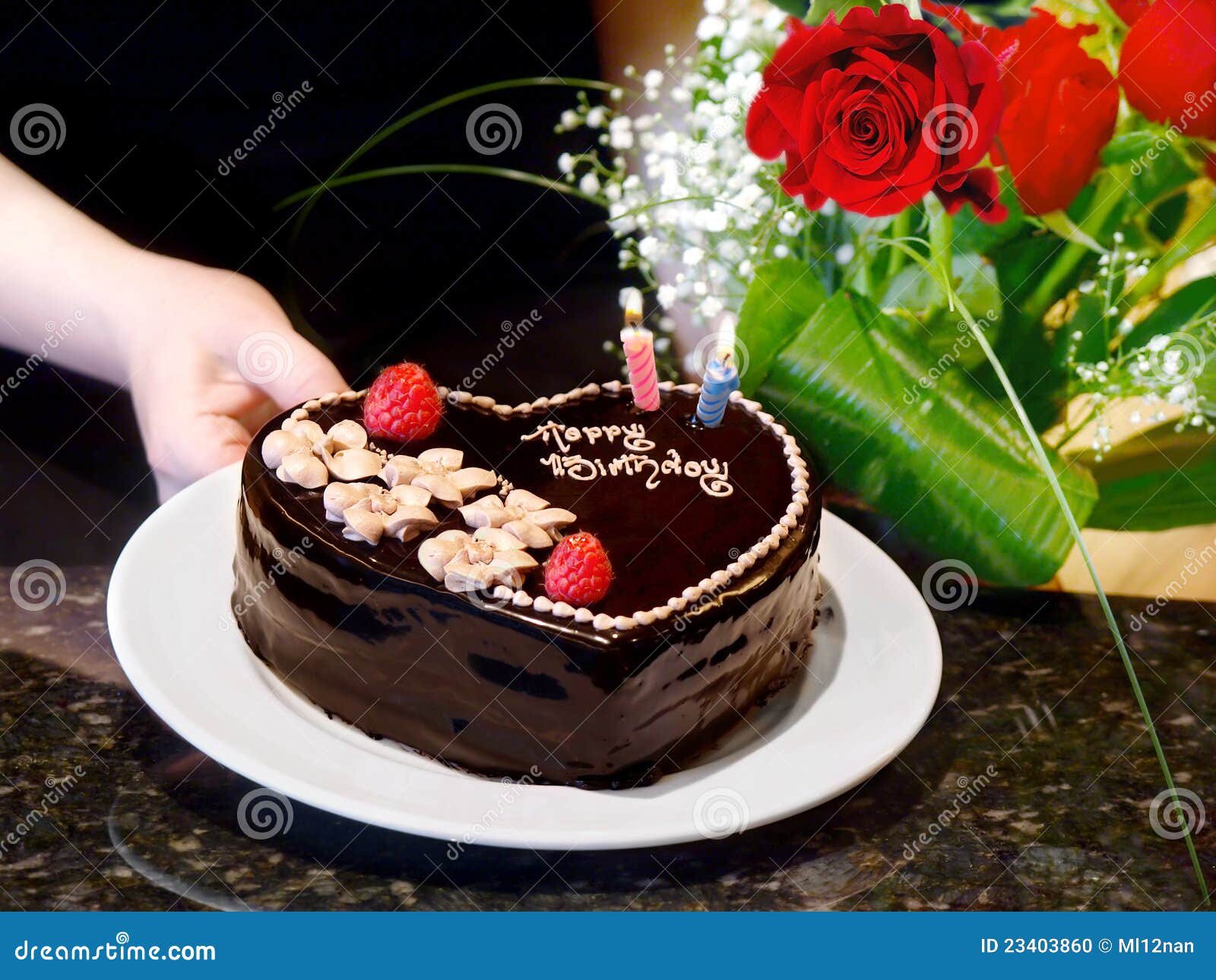 Birthday cake and roses stock photo. Image of bake, delicious 23403860