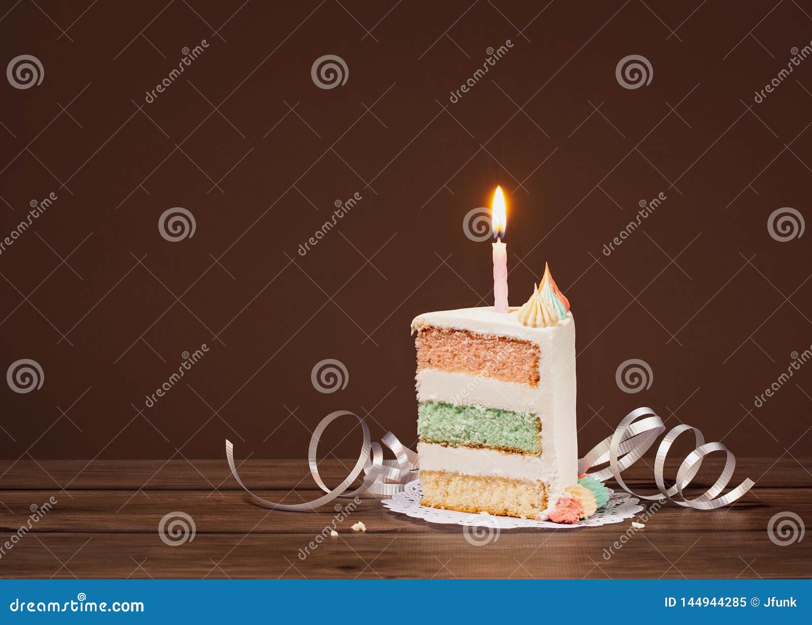 Birthday Cake Slice with Candle Stock Image Image of light, birthday