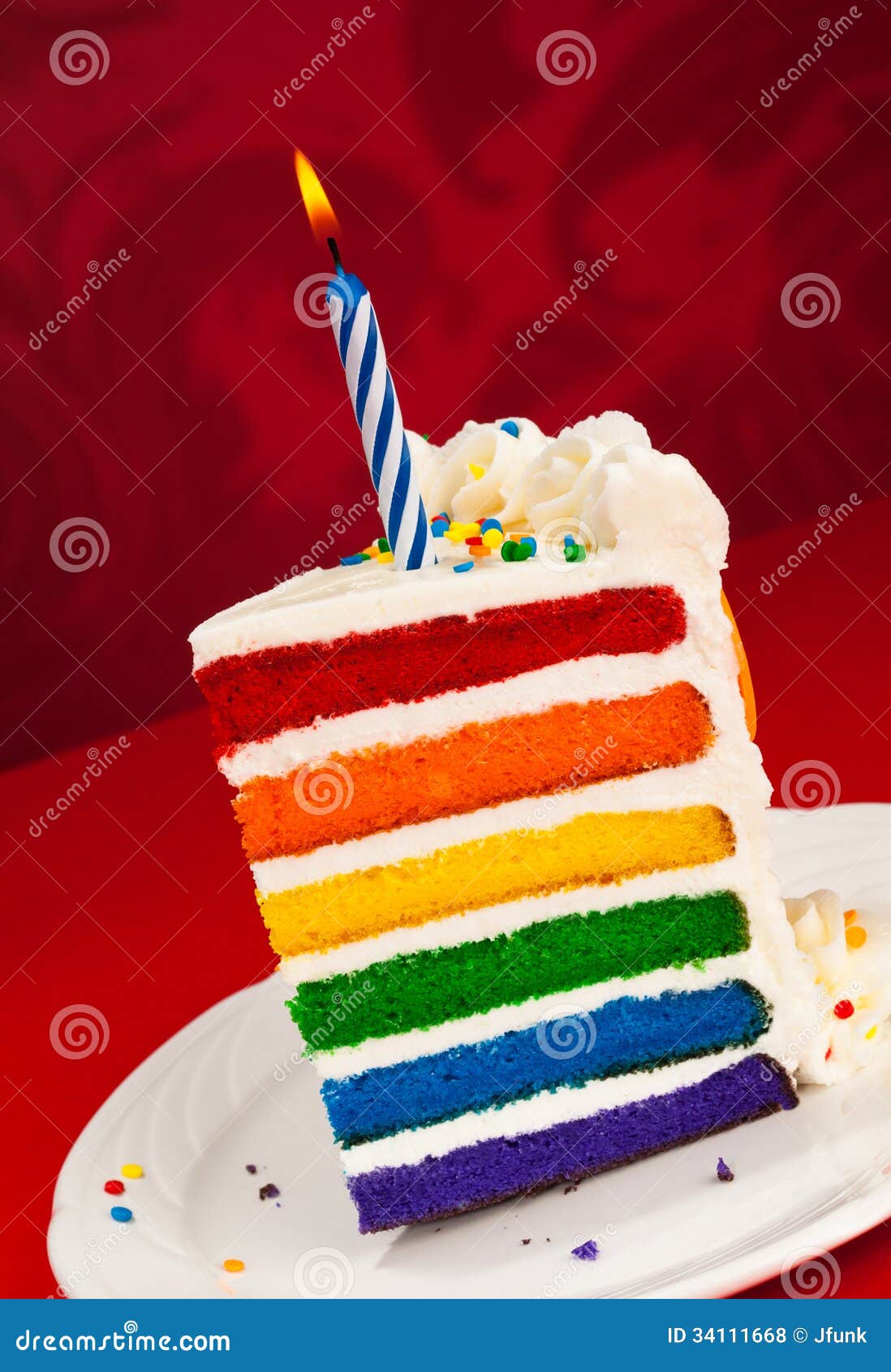 Slice Of Cake On White Plate Rainbow Slice Of Cake On White Plate Rainbow