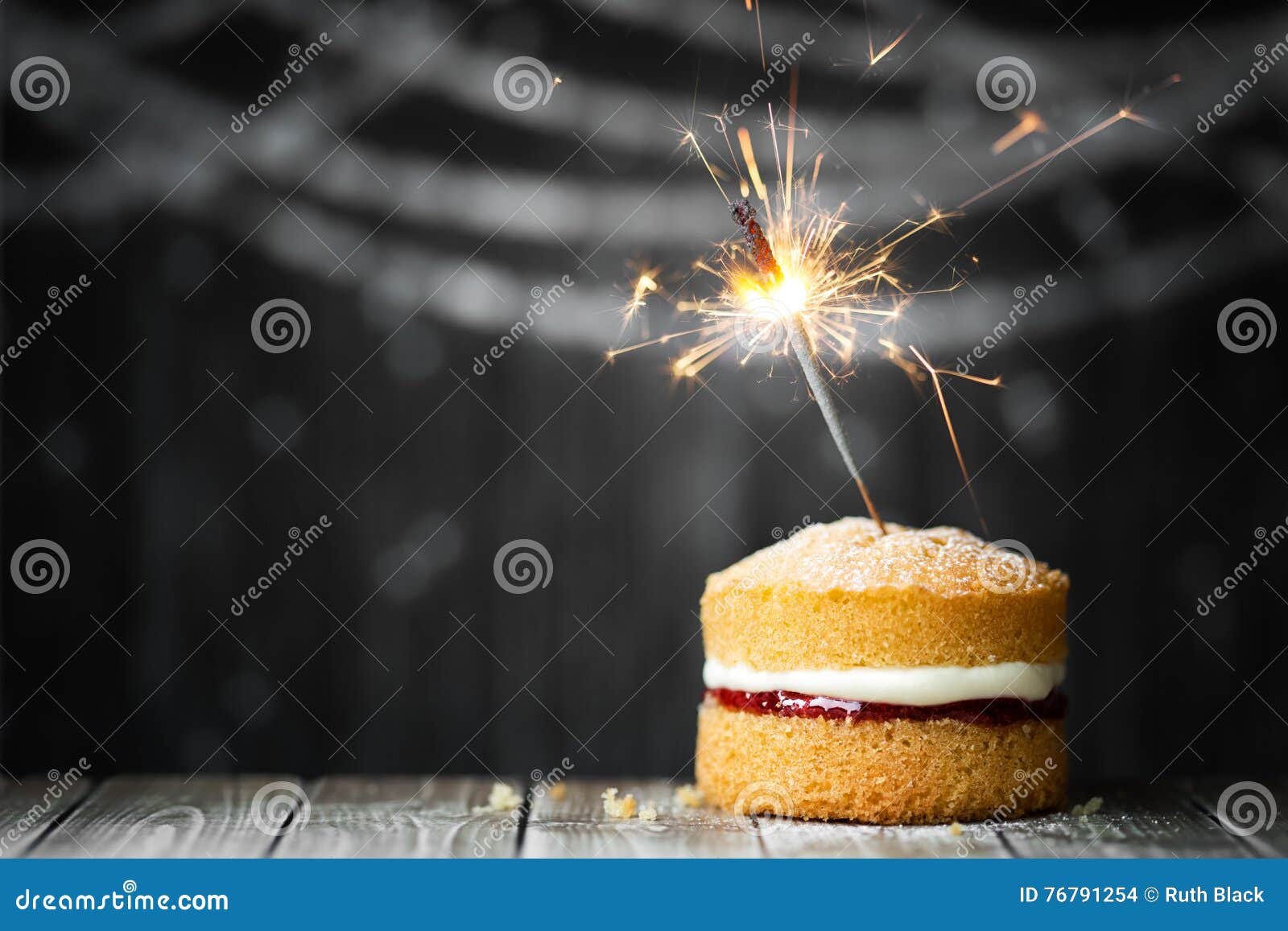 Birthday Cake With Sparkler Stock Photo Image Of Rustic Wood 76791254   Birthday Cake Sparkler Mini Celebration 76791254 