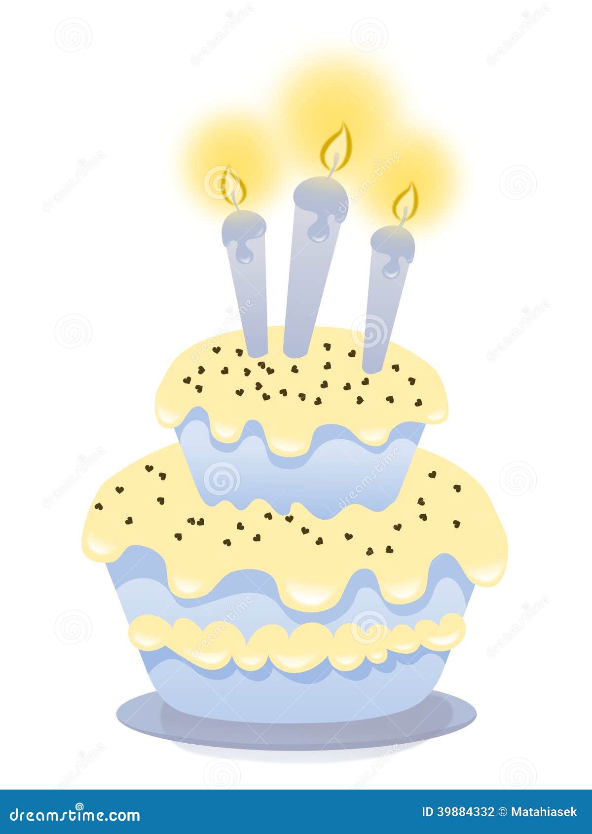 Birthday Cake with Three Candles and Chocolate Hearts Stock