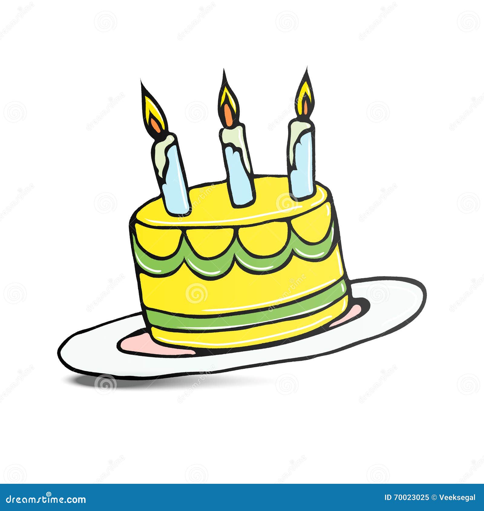 Birthday Cake with Three Lit Candles Stock Illustration Illustration