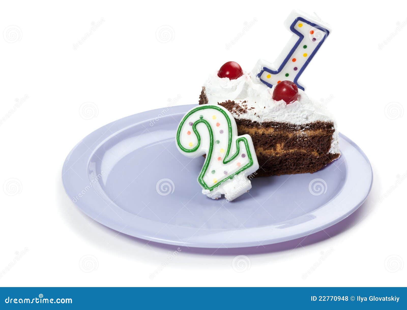 Birthday Cake with Two Candles Stock Photo Image of piece, enjoyment