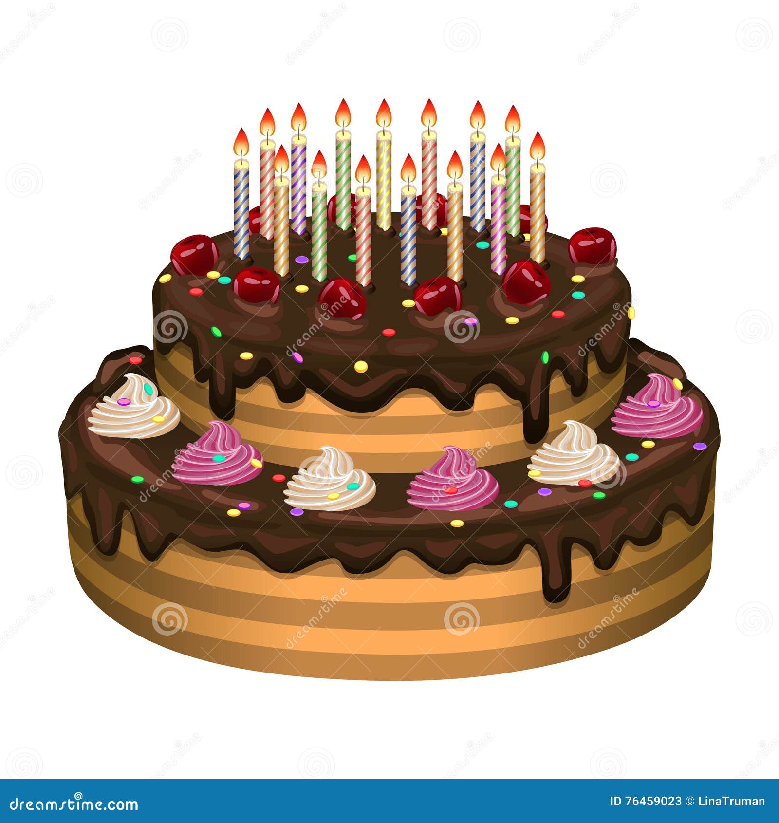 Birthday Cake on a White Background. Vector Illustration. Stock Vector -  Illustration of pastries, dessert: 76459023