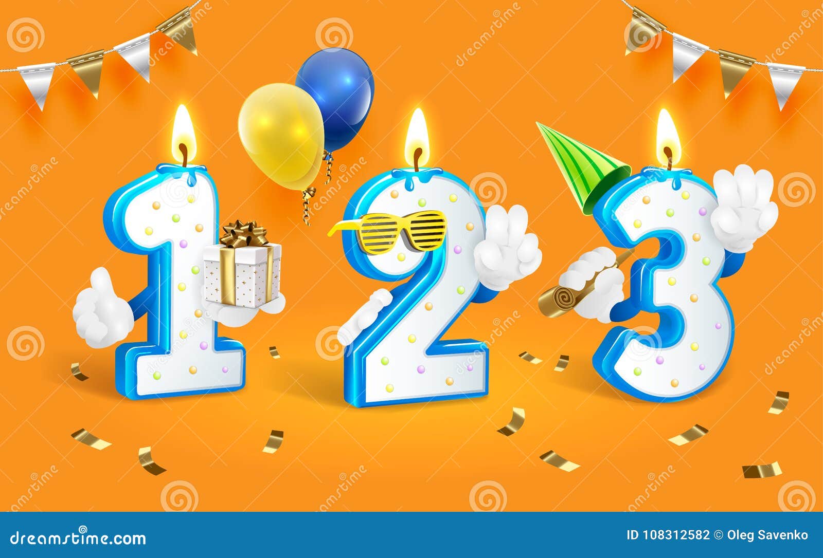 Birthday Candle Numbers. Vector Clip Art Illustration. Isolated on