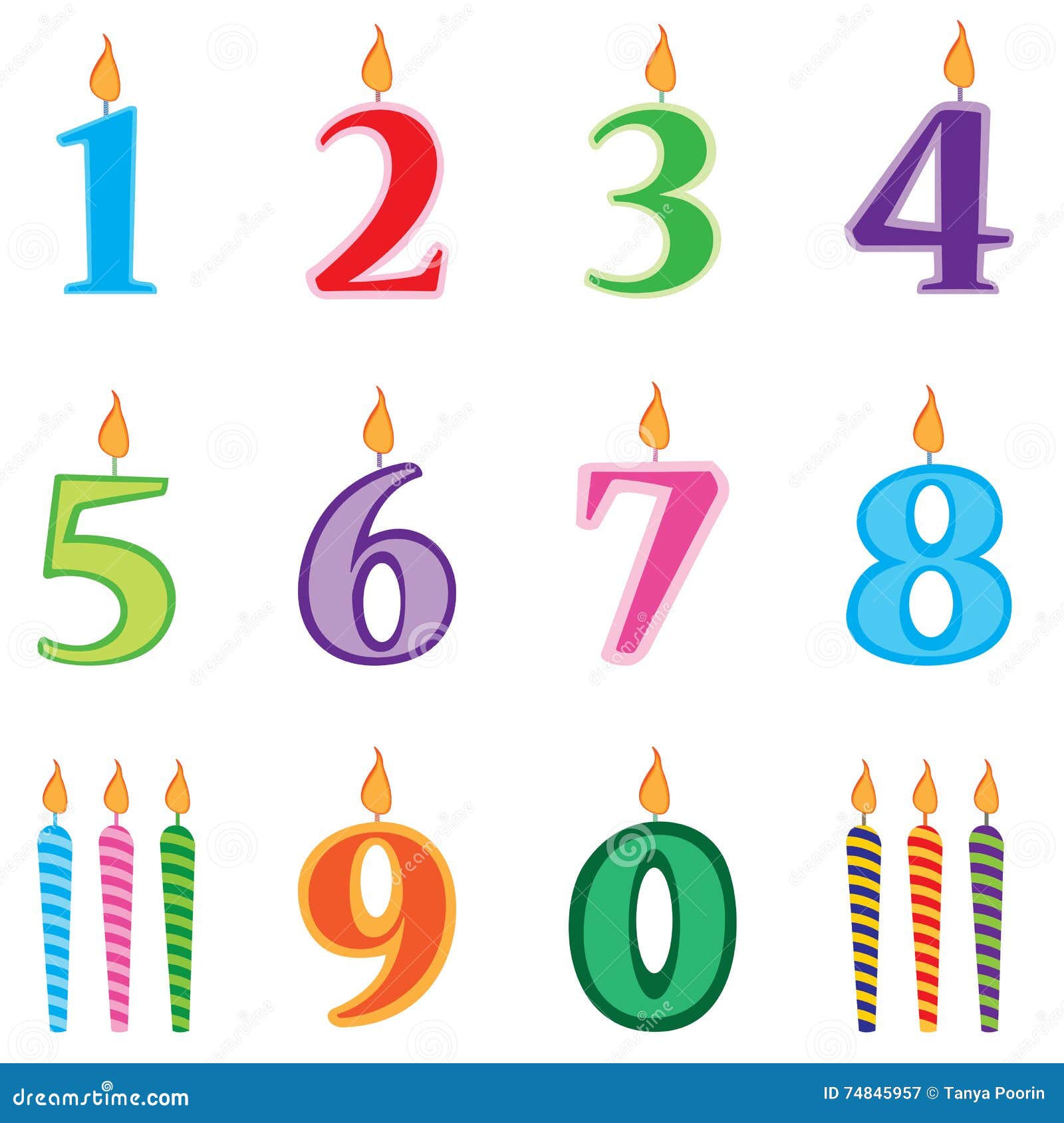 Birthday Candles Numbers Set. Candles Numbers Cartoon Stock Vector