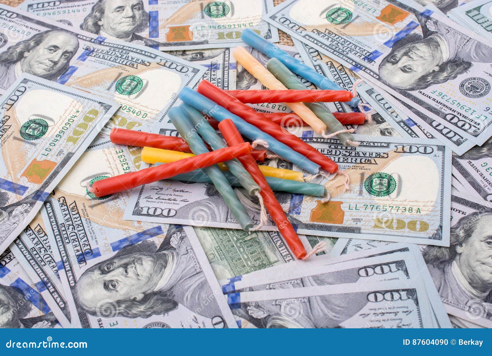 Birthday Candles is Placed on US Dollar Banknotes Stock Photo Image