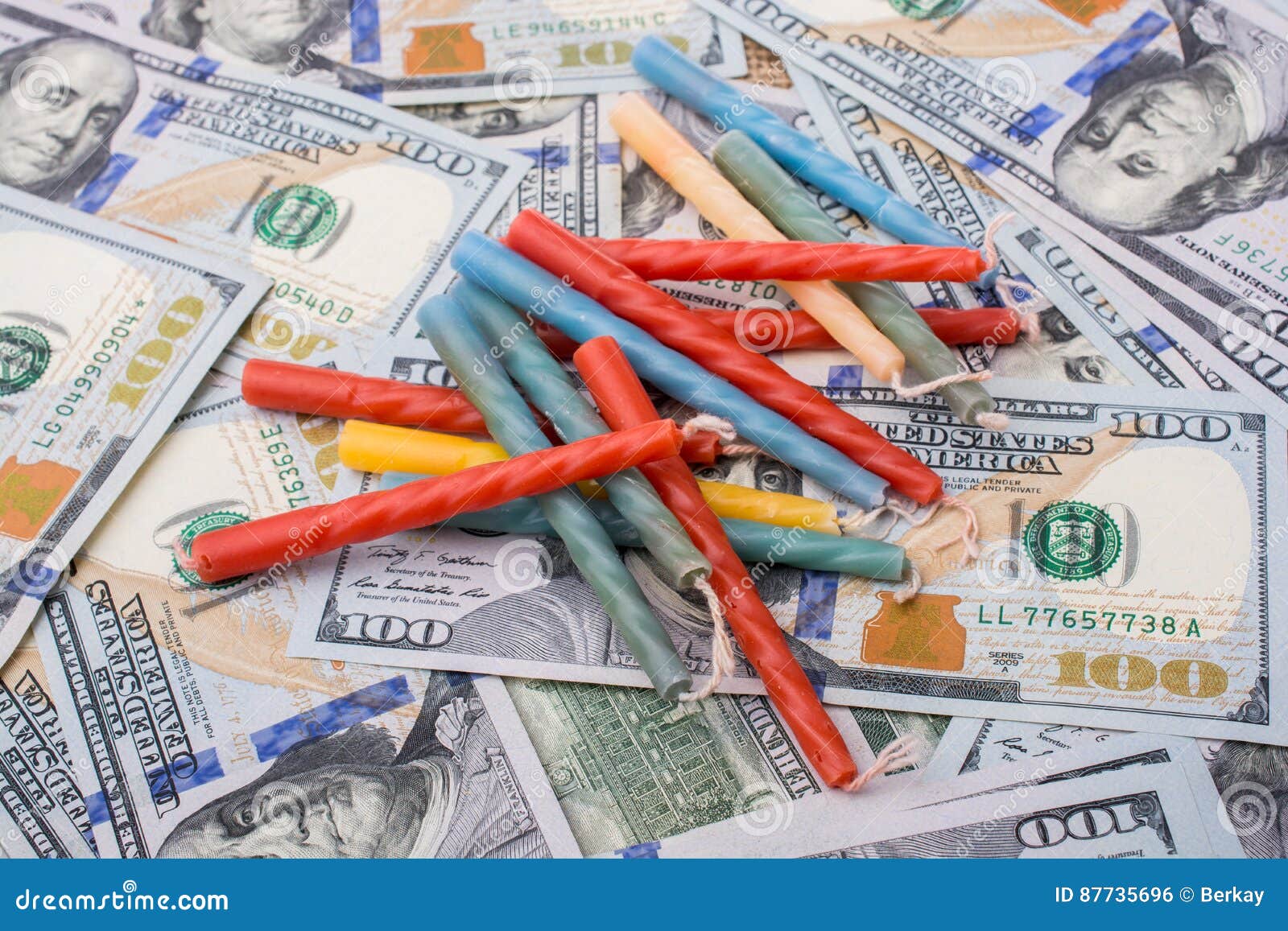 Birthday Candles is Placed on US Dollar Banknotes Stock Photo Image