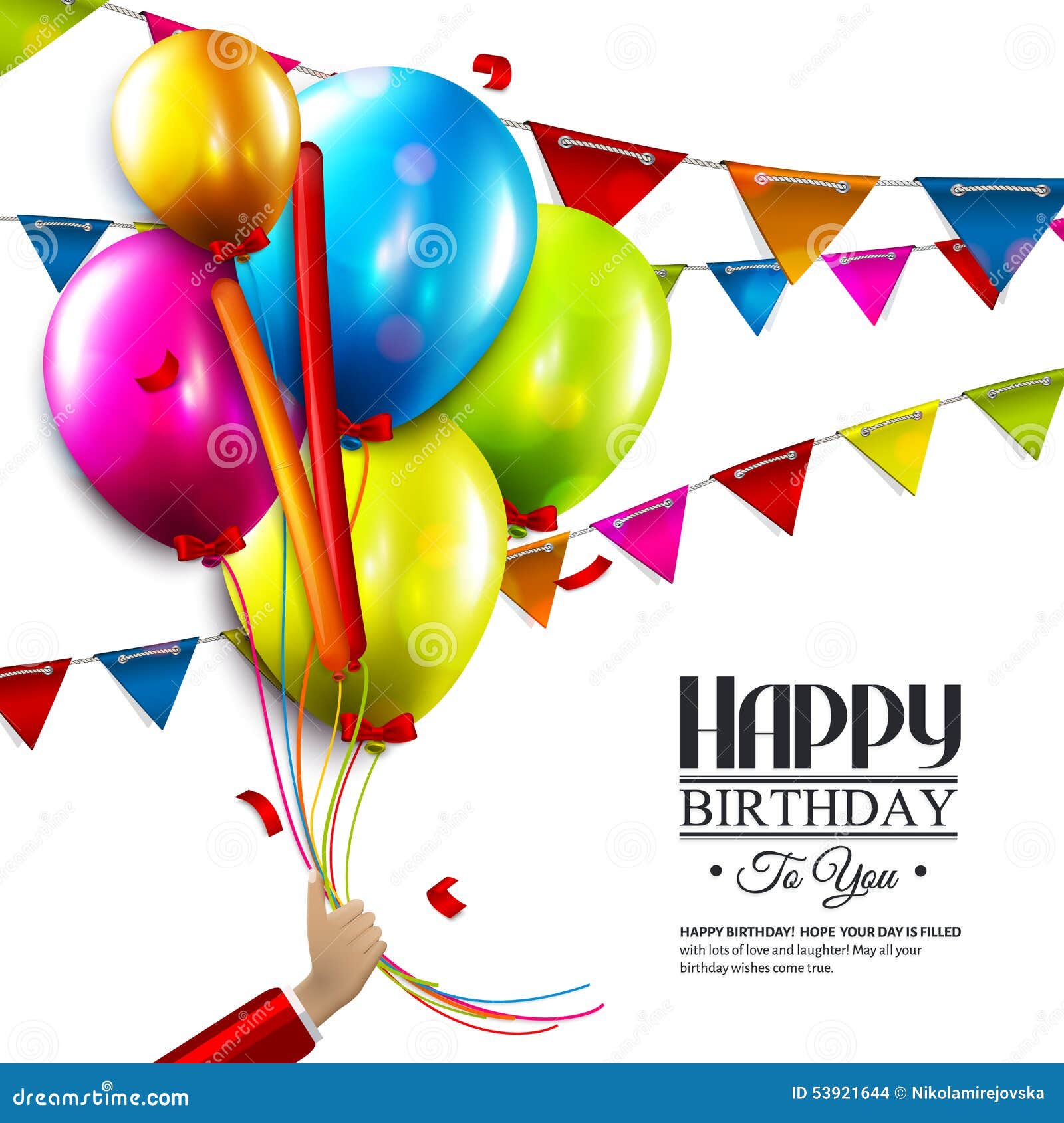 Birthday Card with Balloons, Confetti and Tag for Stock Illustration