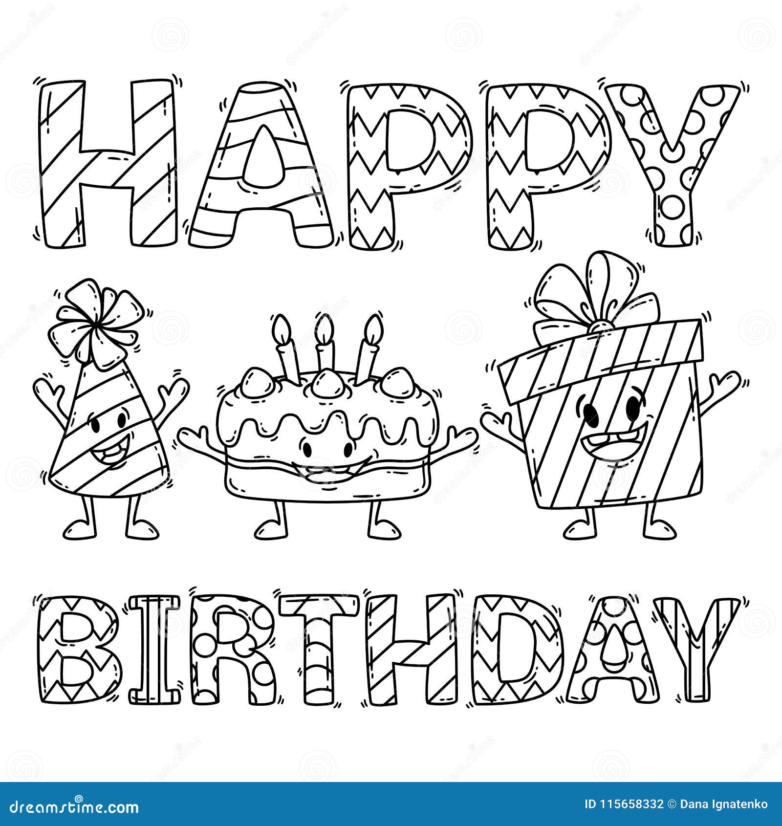 Birthday Card with Cake, Present and Party Hat. Stock Vector ...