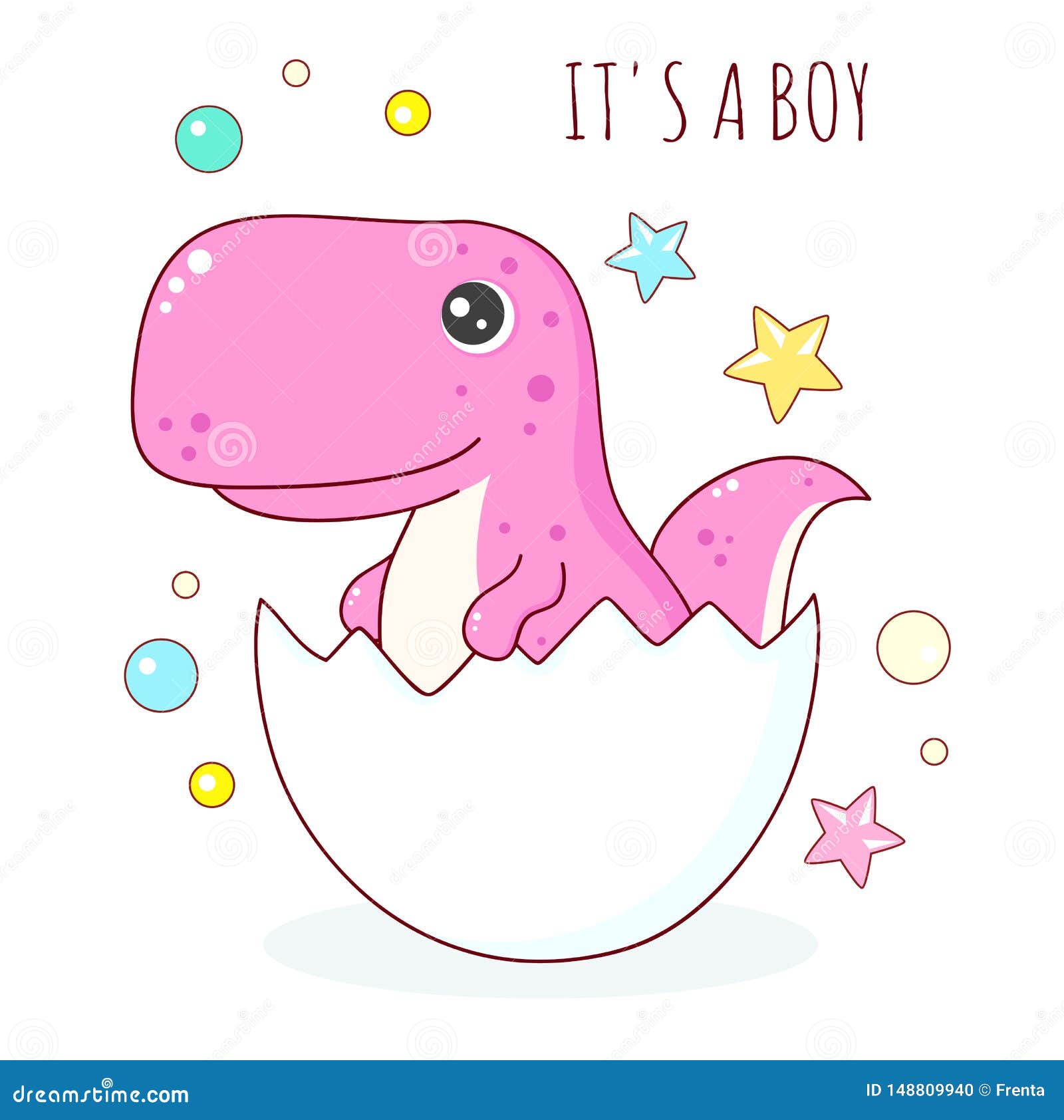 Download Birthday Card With Cute Dinosaur Baby In Eggshell Stock ...