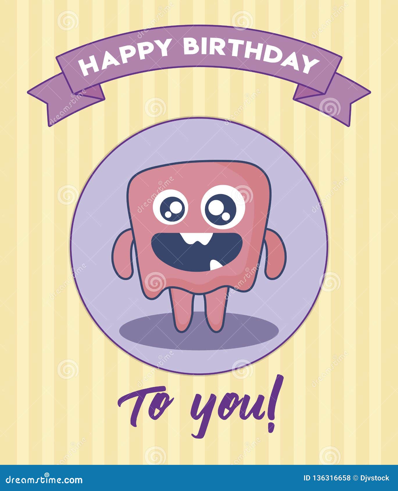 Download Birthday Card With Cute Monster And Ribbon Stock Vector ...