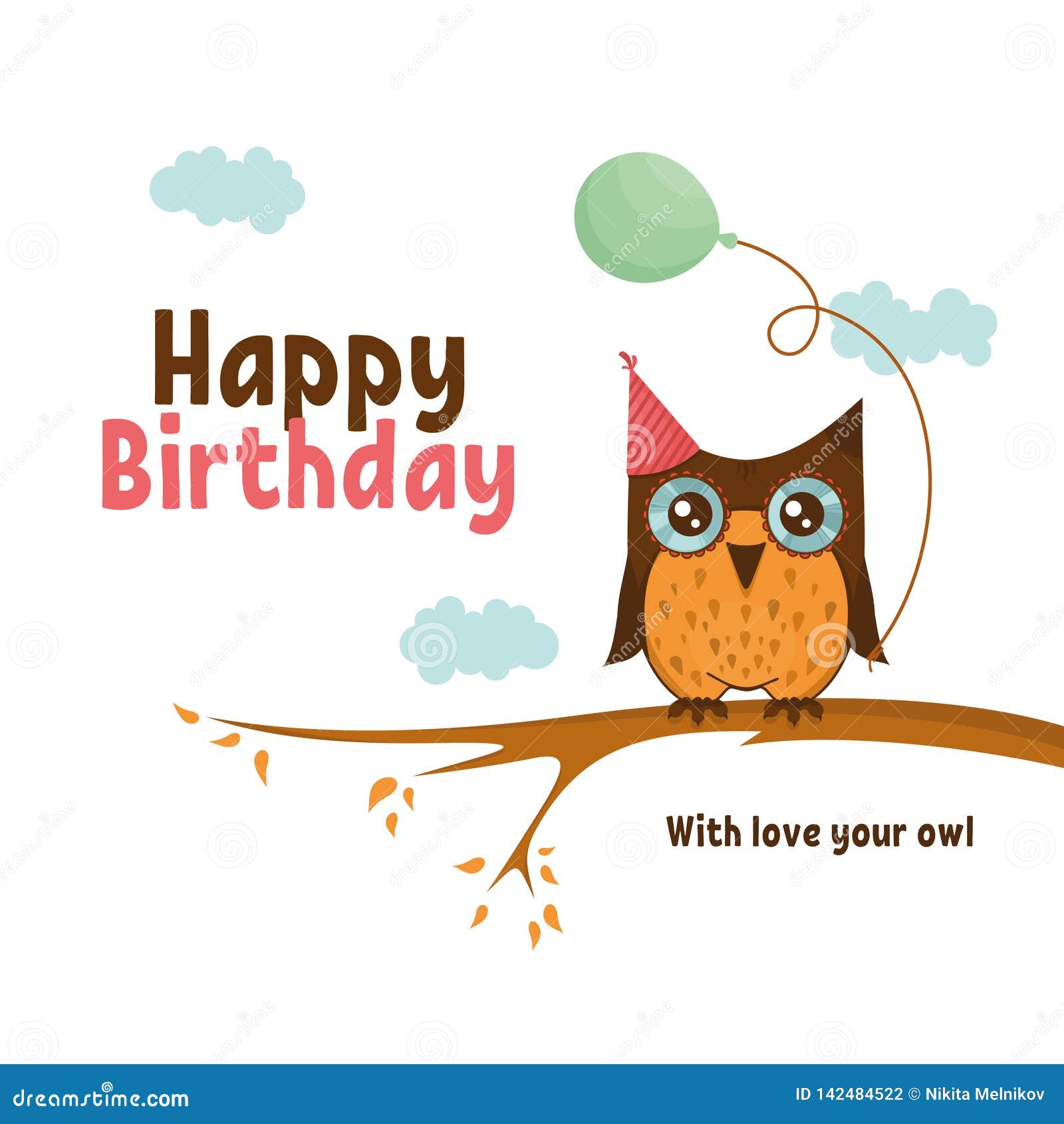 Birthday Card with Cute Owl Stock Vector - Illustration of ...