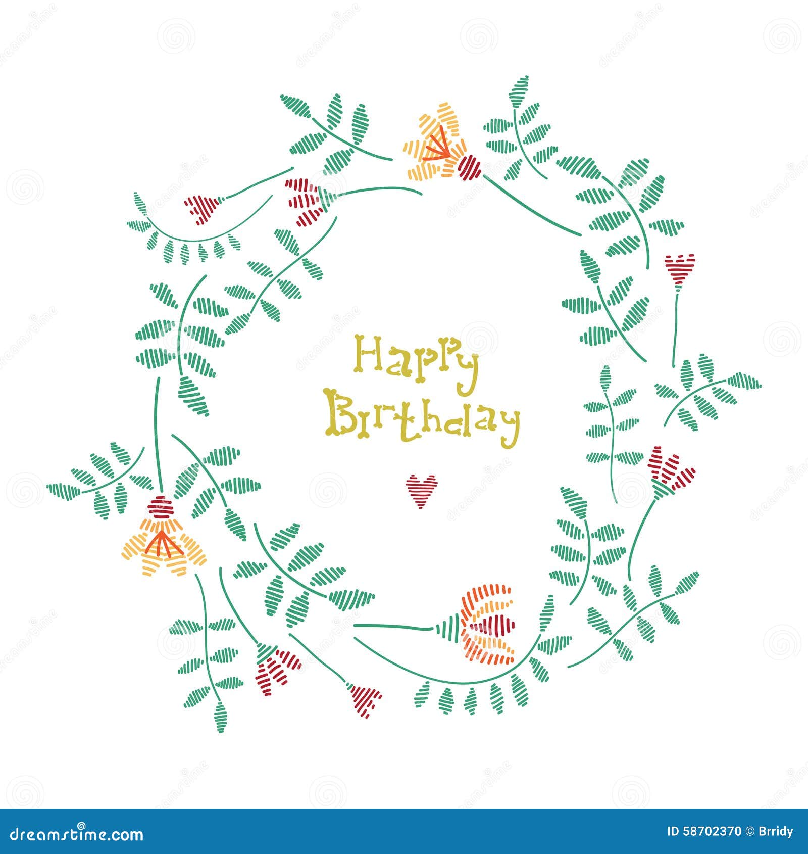 Birthday Card with Floral Wreath Stock Vector Illustration of