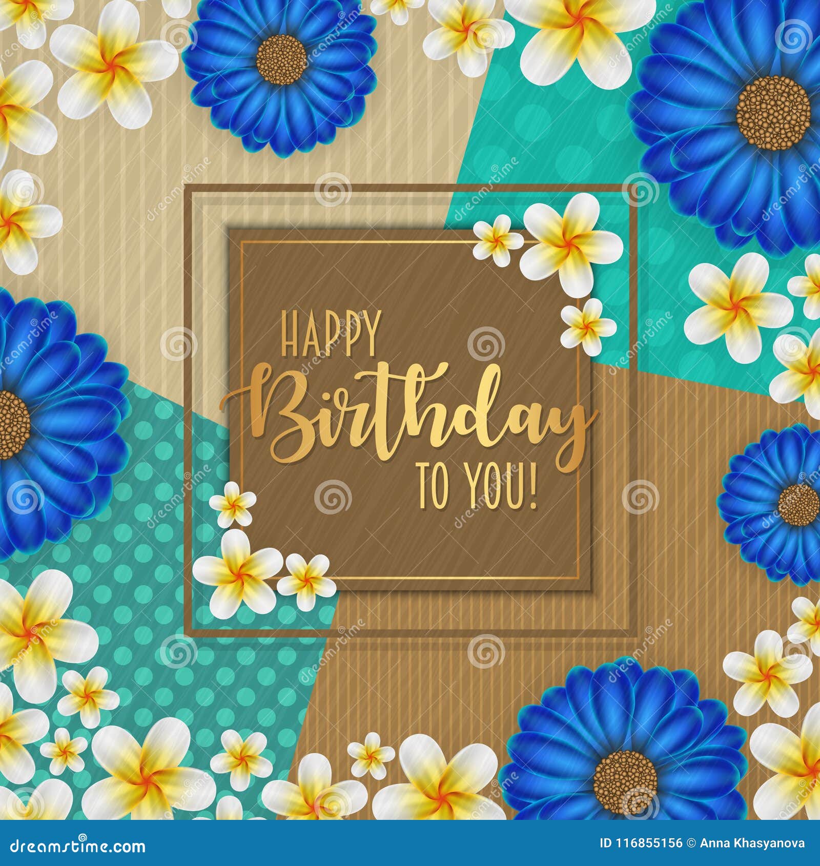 Birthday Card with Frame Decorated with Flowers and Vintage Retro ...