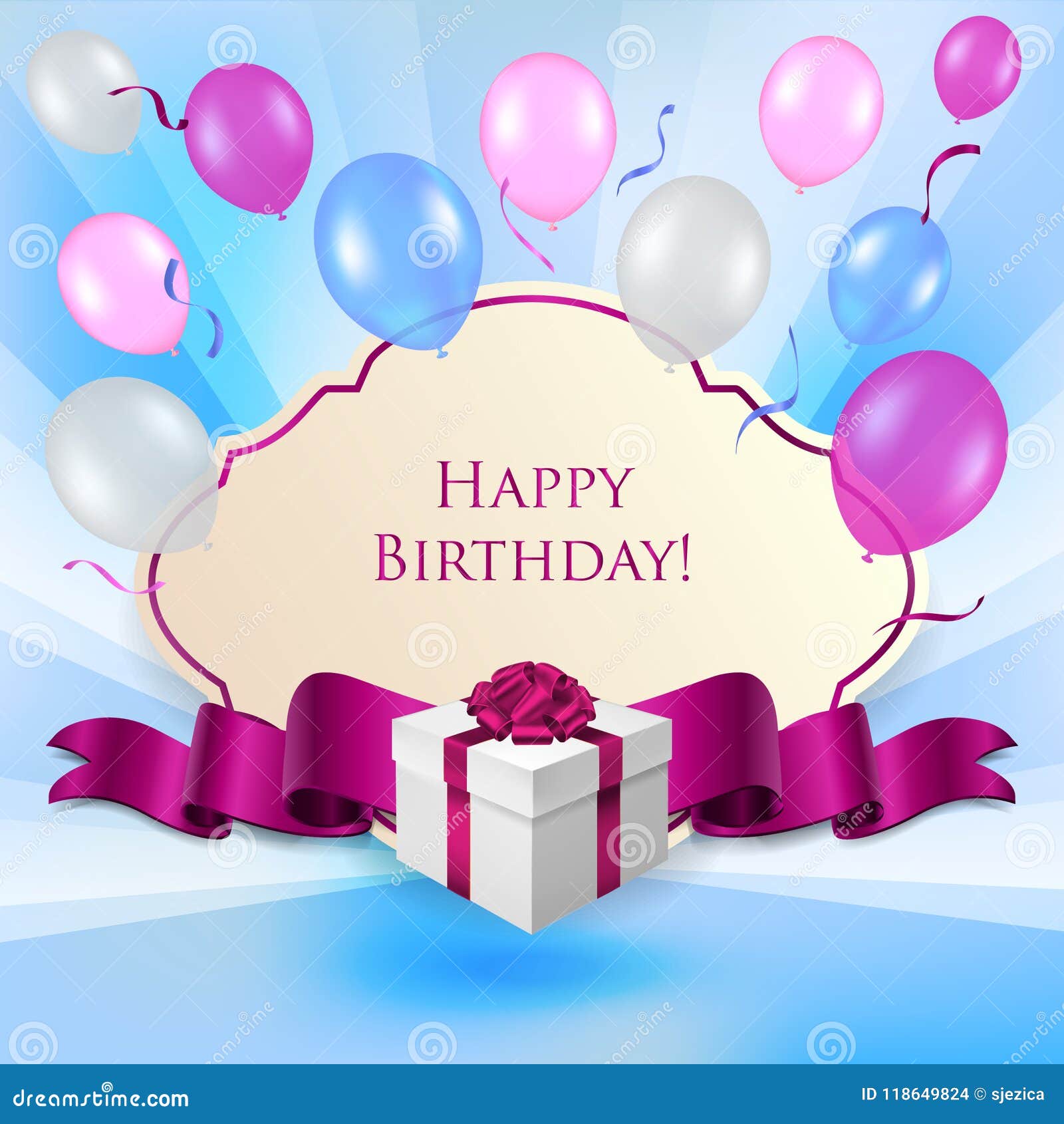 Birthday Card with Gift Box and Baloons Stock Vector - Illustration of ...