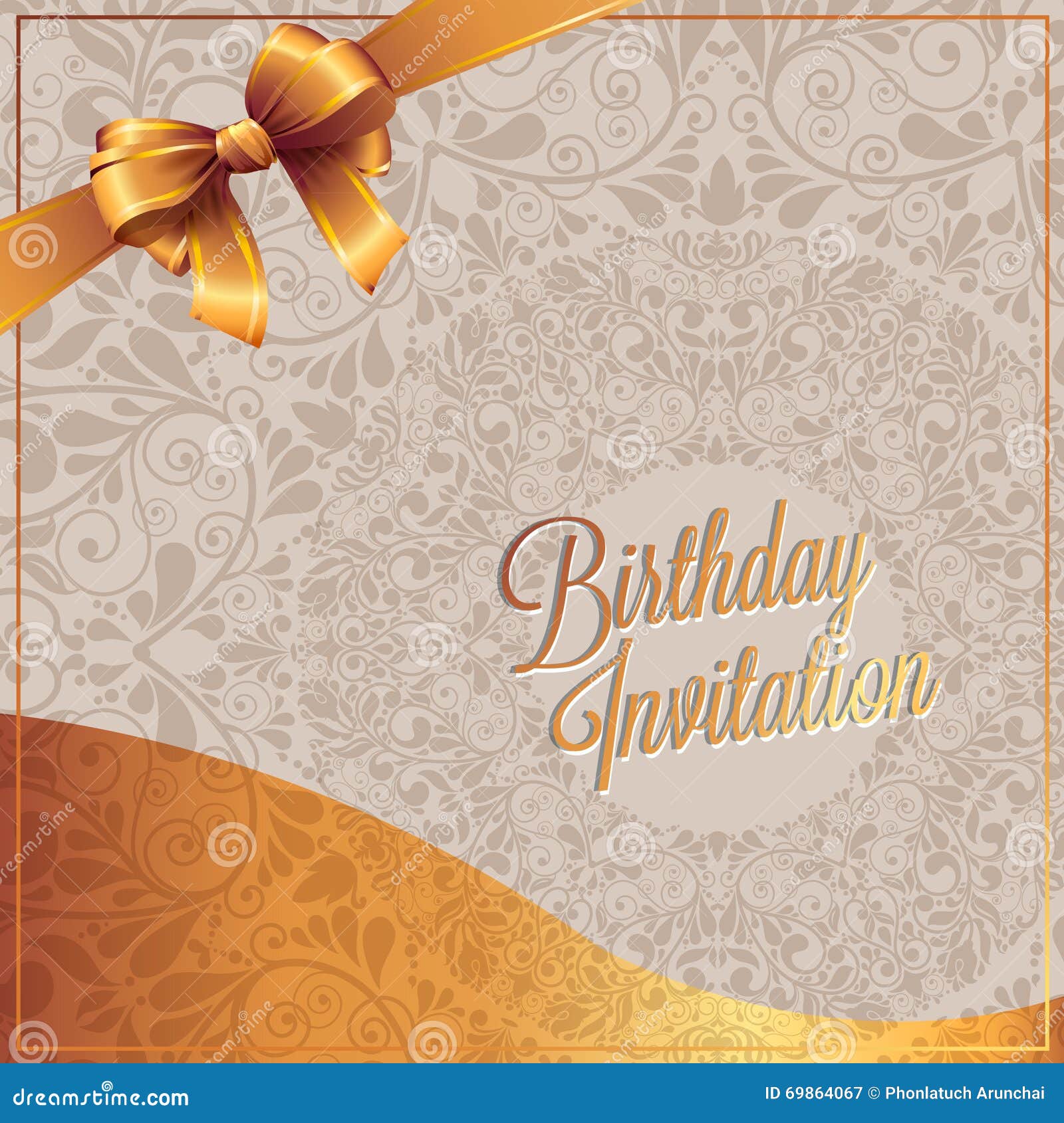 The Birthday Card and Gold Ribbon with Background Design Stock Vector ...