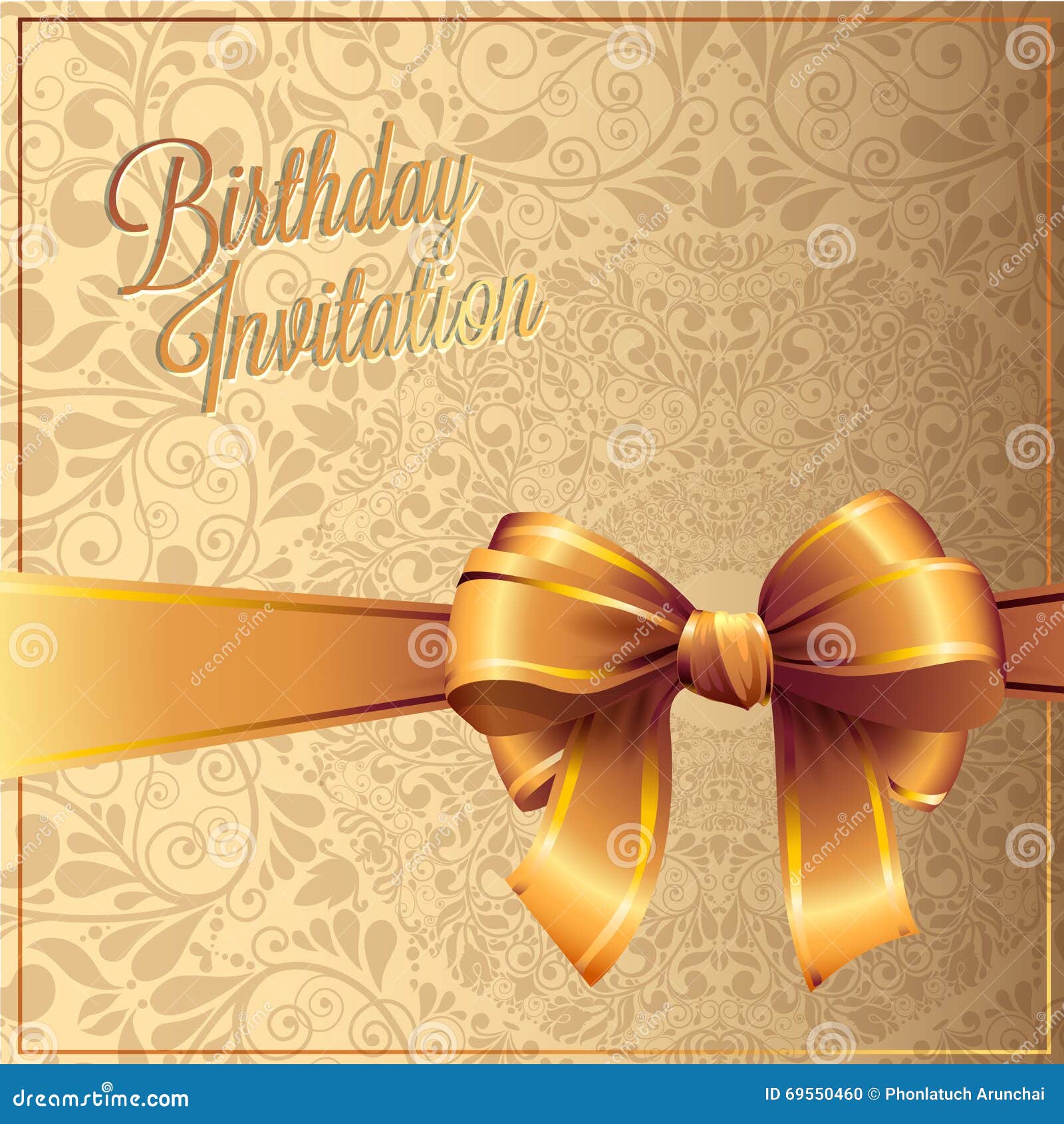 Birthday Card with Gold Ribbon Vector Design Stock Vector