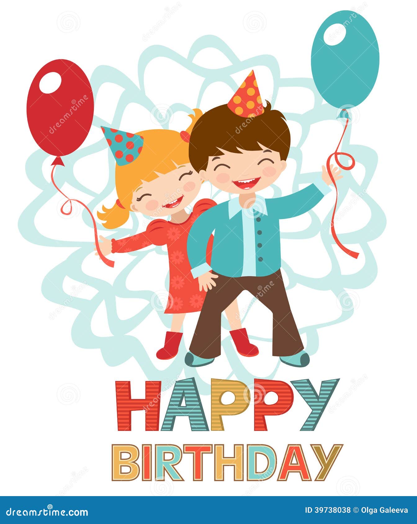 Birthday Card with Happy Kids Stock Vector - Illustration of happiness ...