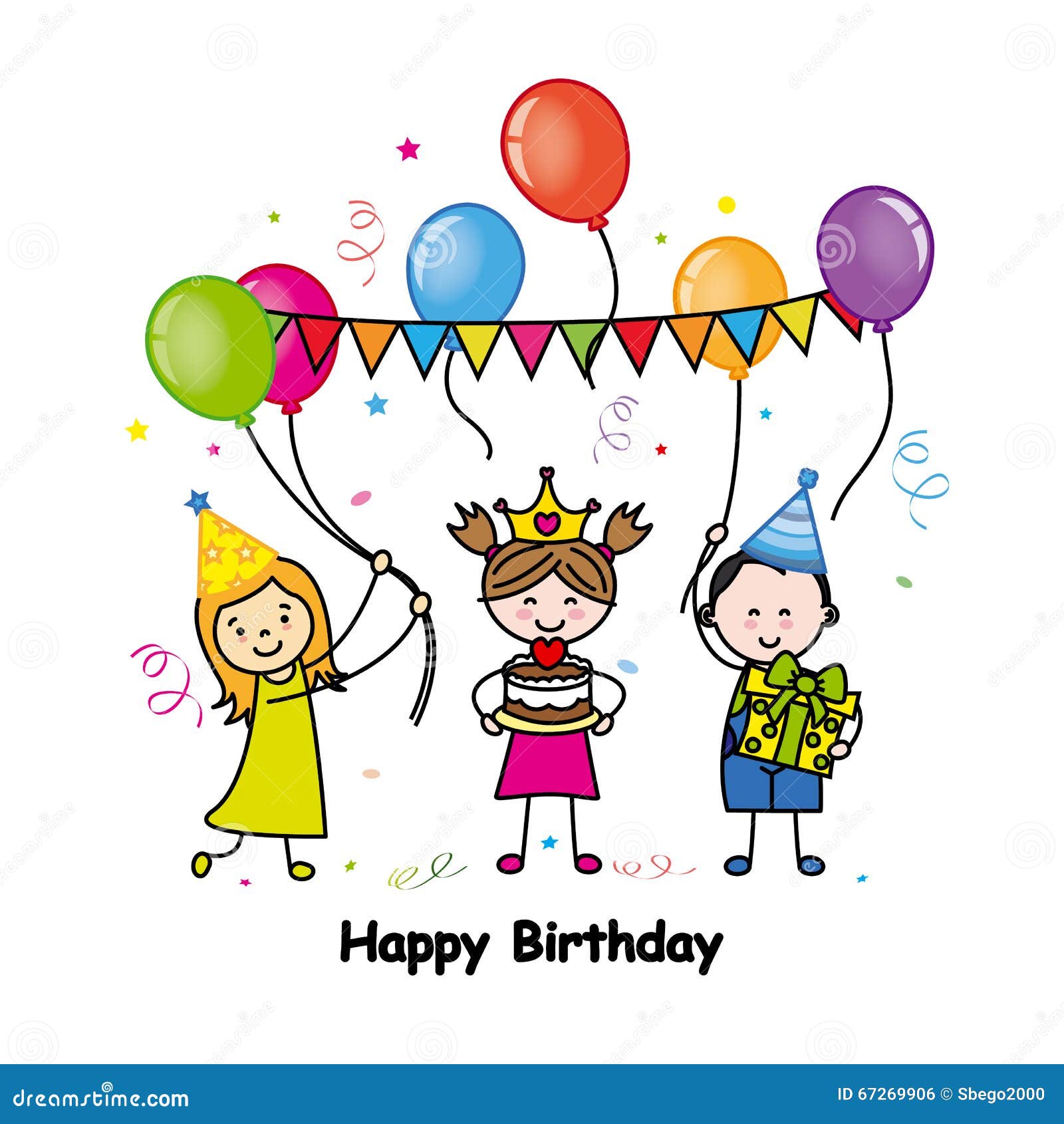 Birthday card stock vector. Illustration of girl, play - 67269906