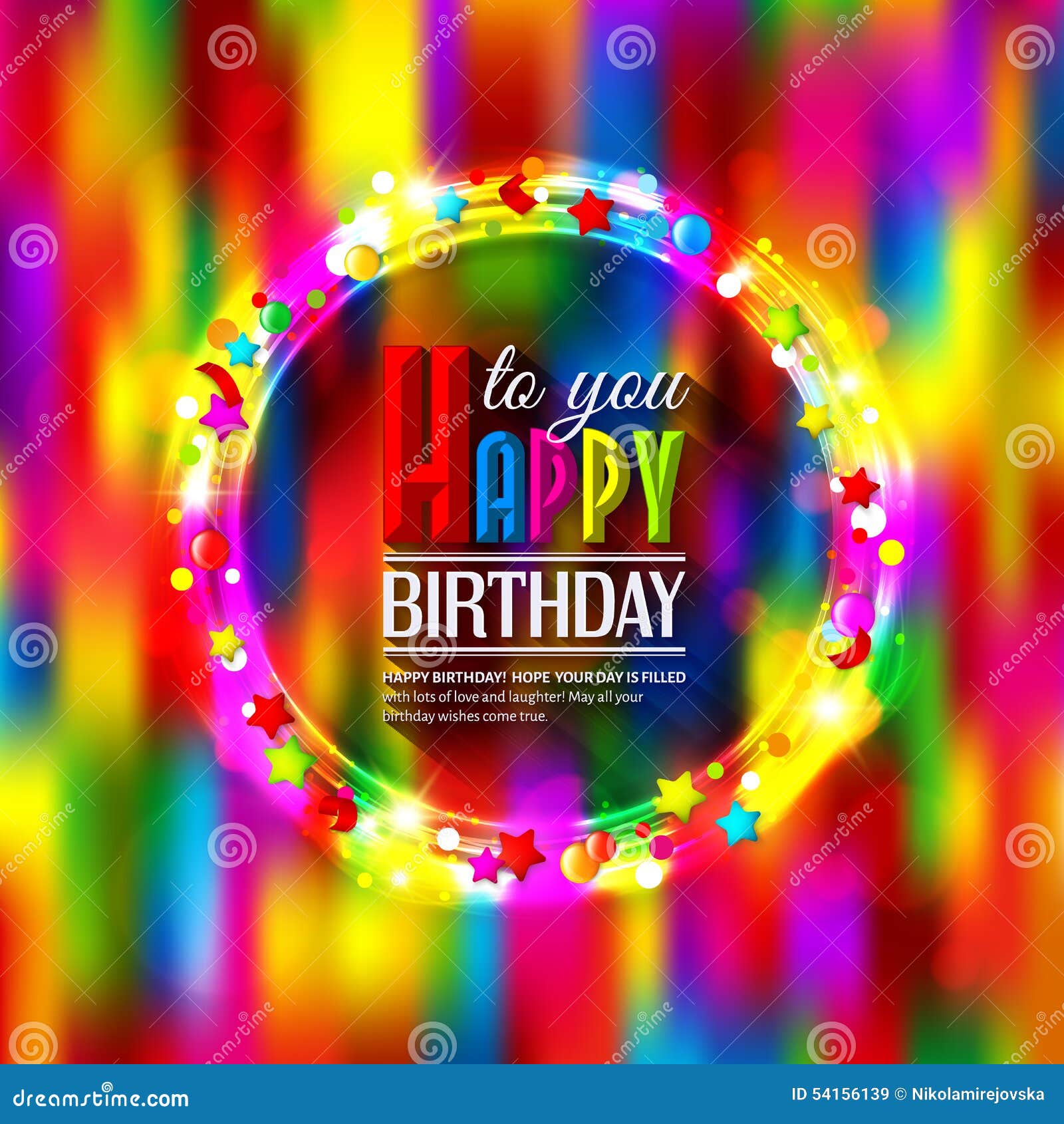 Birthday Card with Lights and Confetti on Stock Illustration