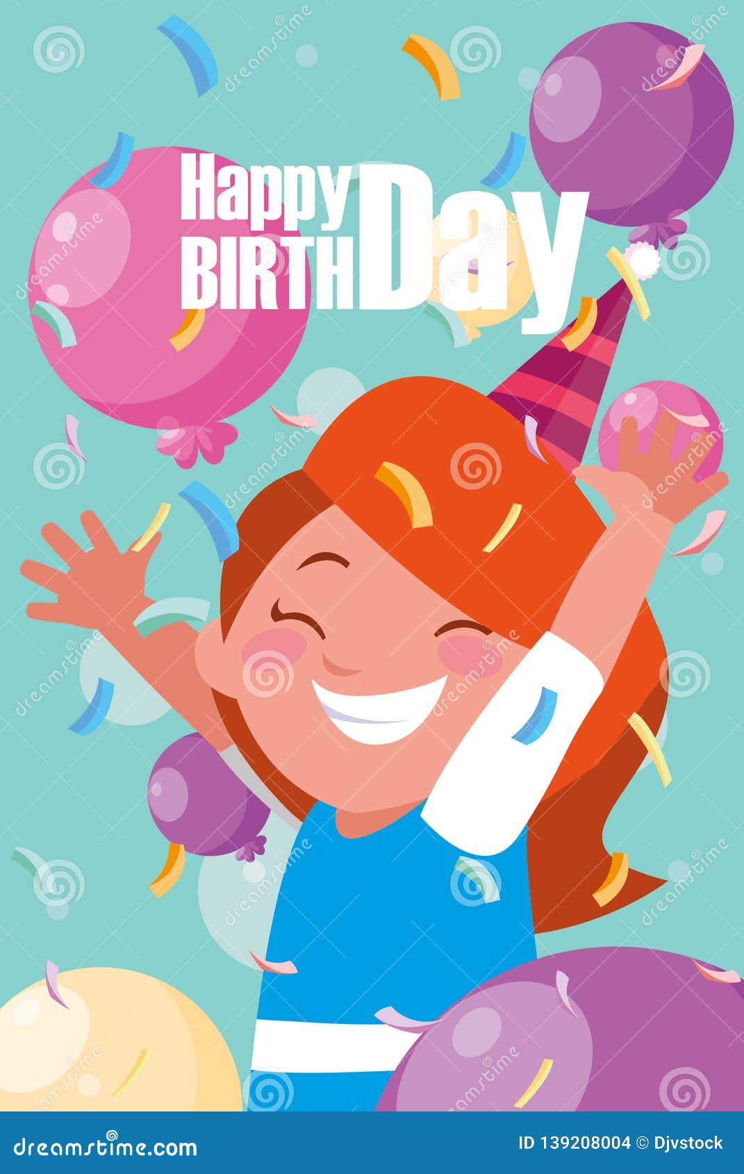 Birthday Card with Little Girl Celebrating Stock Vector - Illustration ...