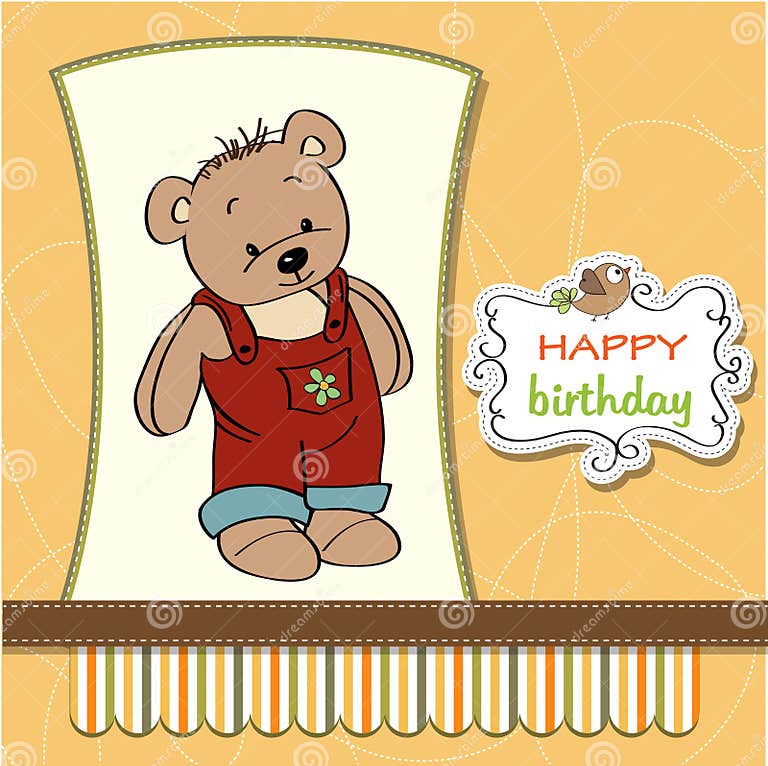 Birthday Card with Teddy Bear Stock Illustration - Illustration of ...