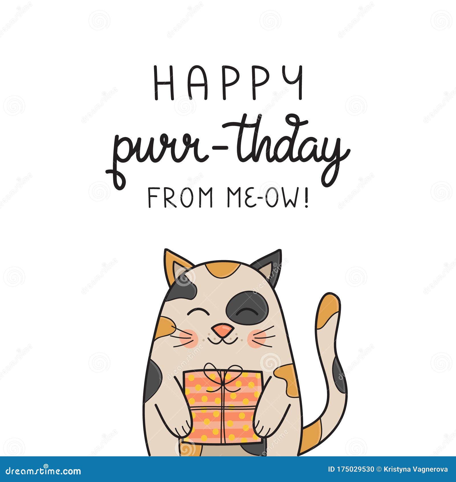  Birthday  Cat  Cute Vector Illustration Drawing  Stock Vector 