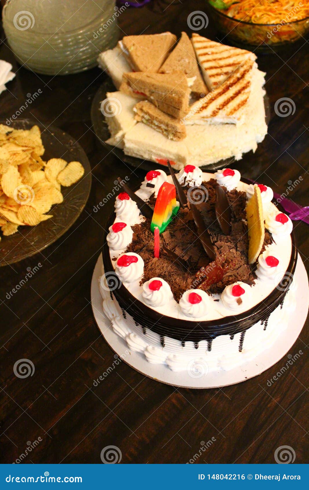 Birthday Celebrations with Cake and Snacks Stock Photo Image of cake
