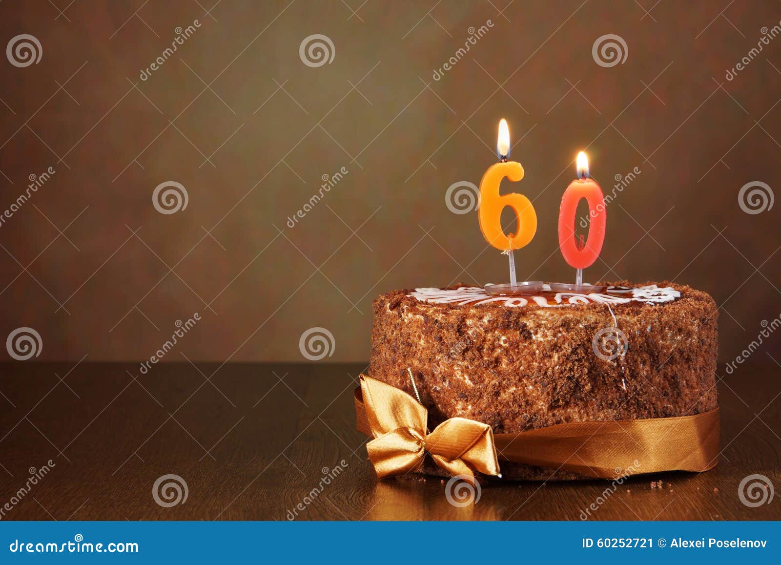 Birthday Chocolate Cake With Burning Candles As A Number Sixty Stock ...