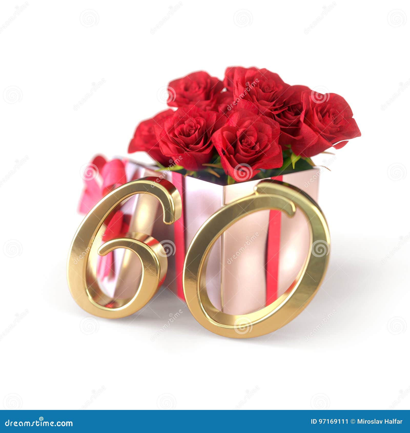 Birthday Concept with Red Roses in Gift Isolated on White ...