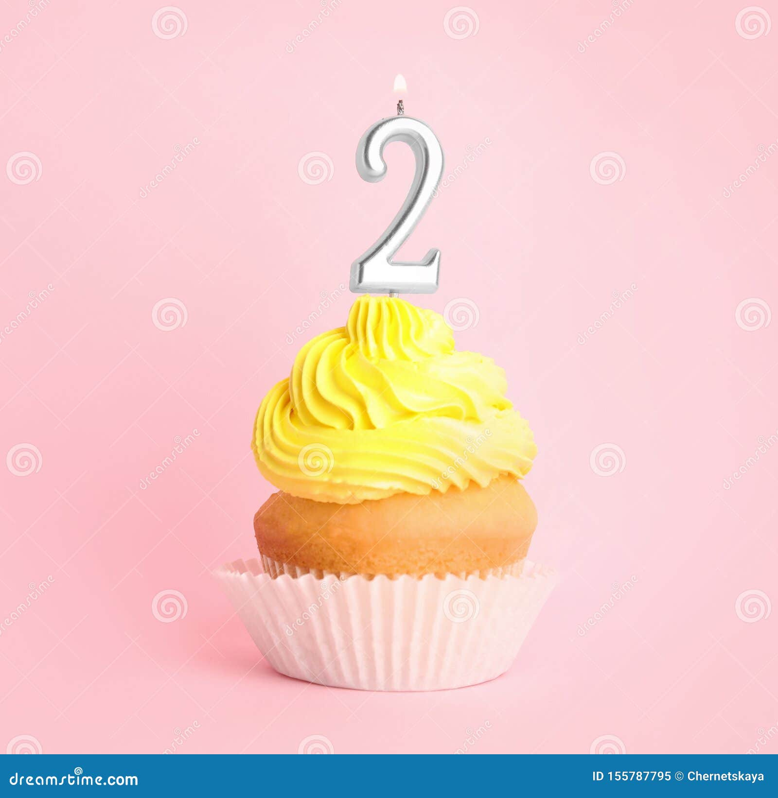 Birthday Cupcake with Number Two on Pink Background Stock Image - Image ...