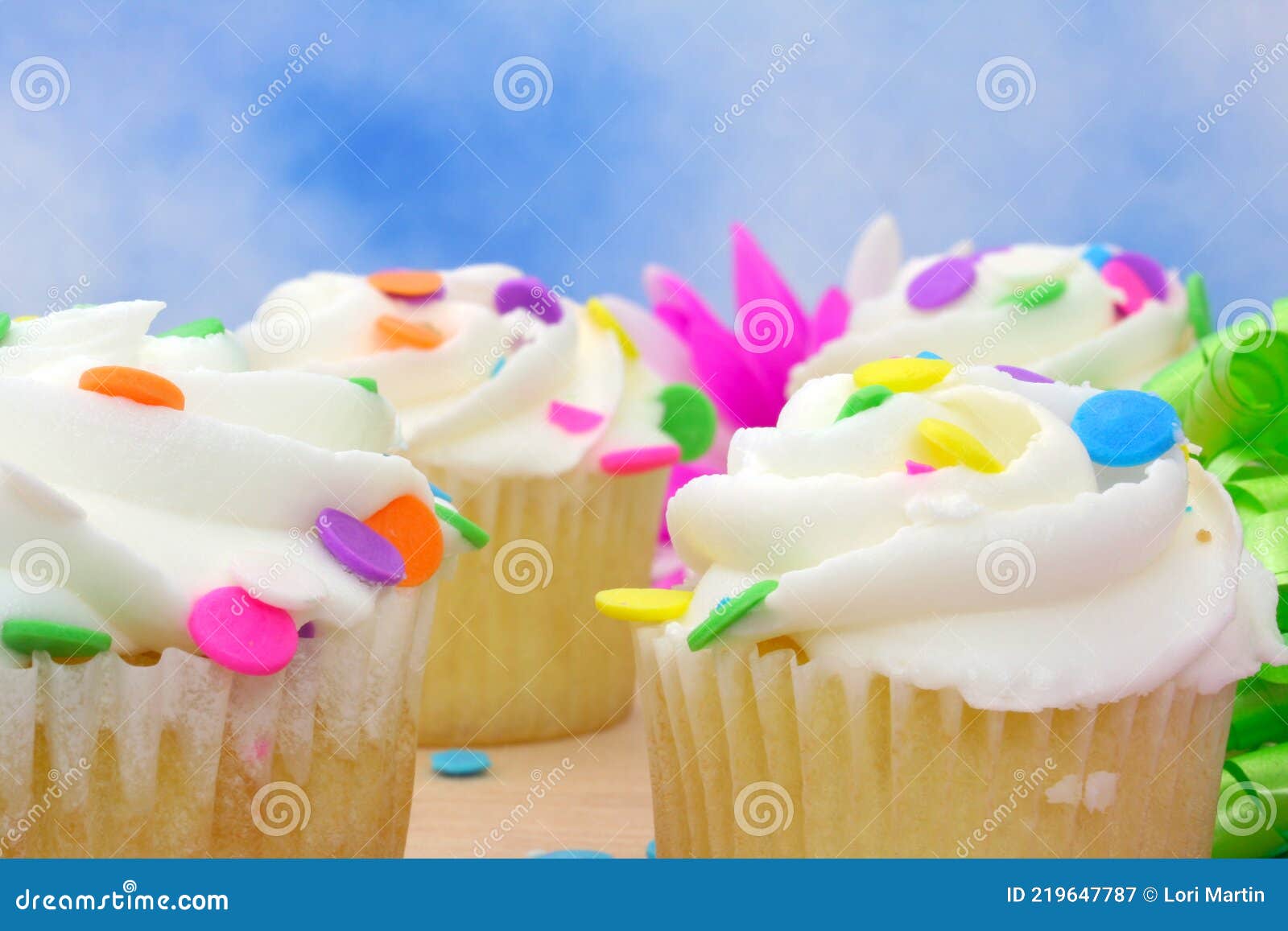 Birthday Cupcakes with Colorful Sprinkles on Blue Stock Image Image of buttercream, holiday