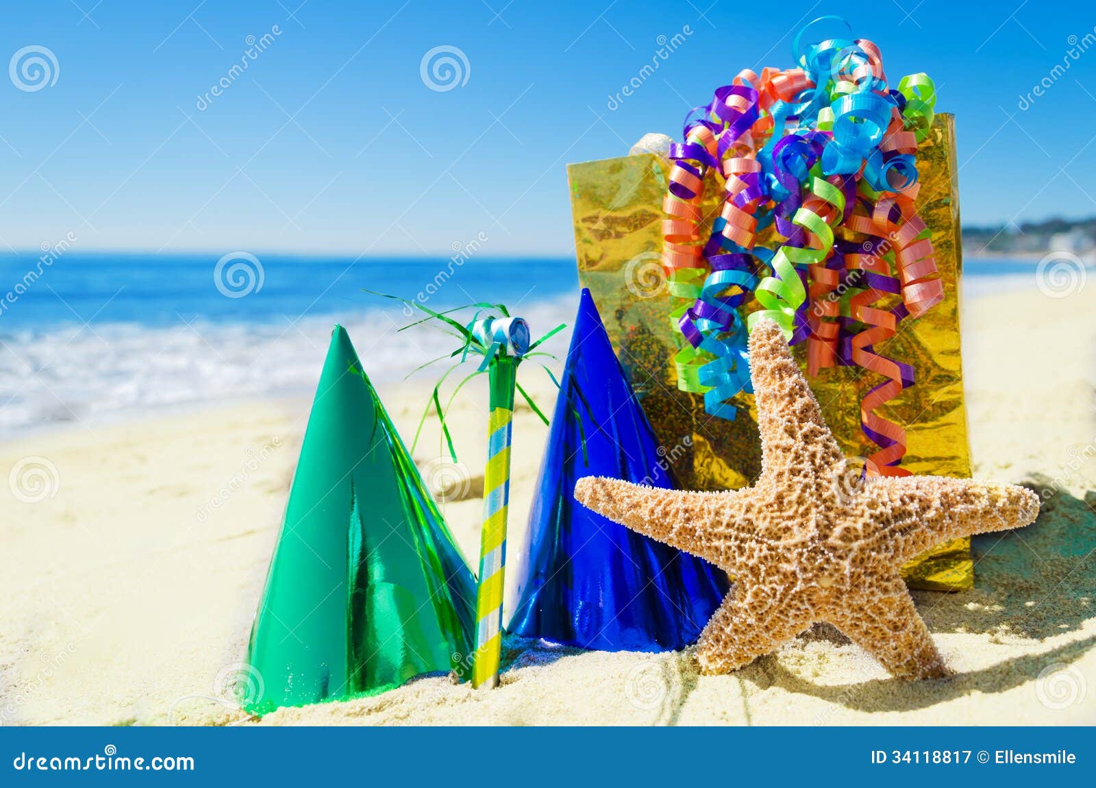 Birthday Decorations on the Beach Stock Image Image of festive