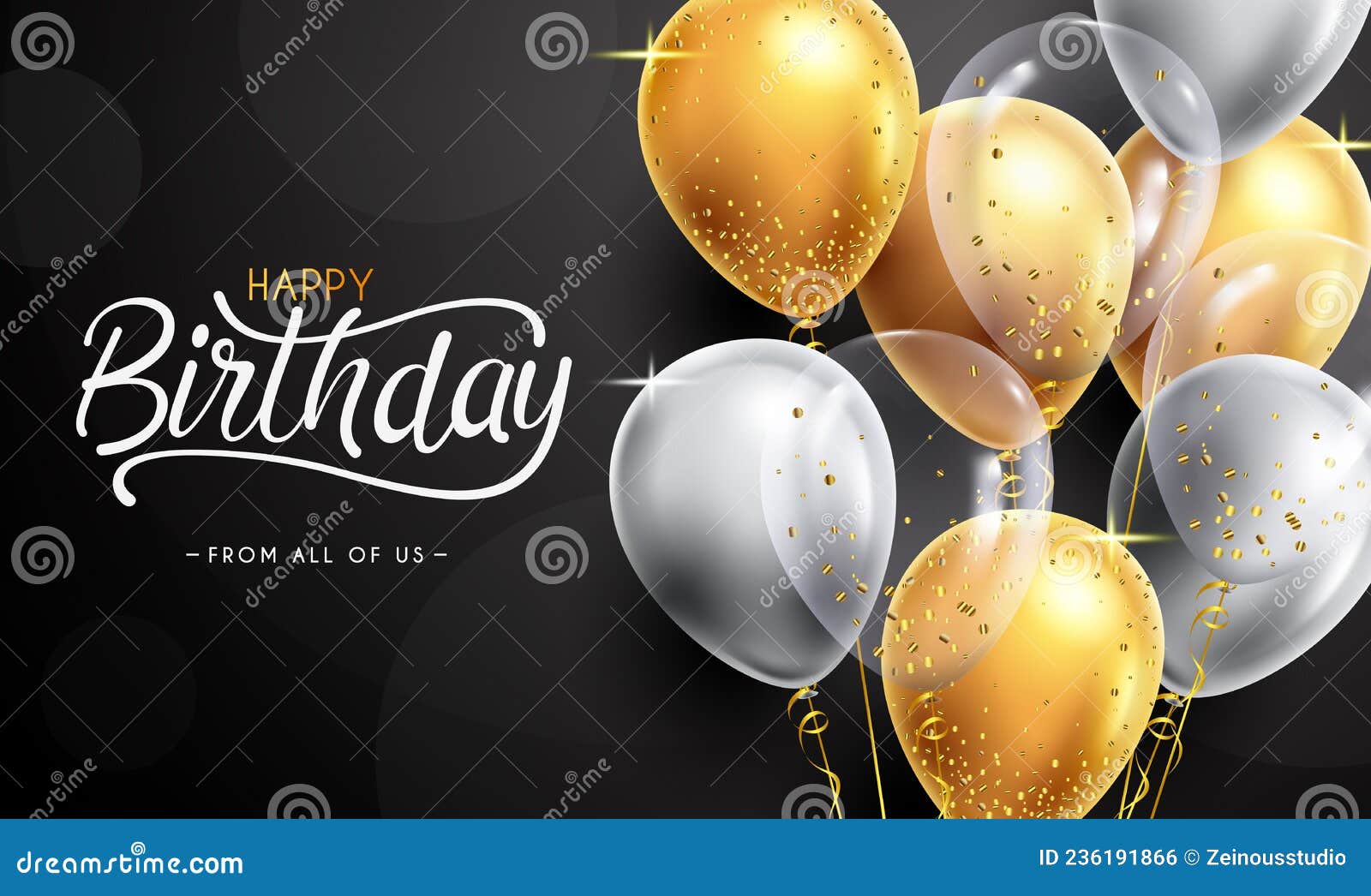 Birthday Elegant Balloons Vector Design. Happy Birthday Text with Gold Gray  Balloon and Confetti in Black Background. Stock Vector - Illustration of  happy, decoration: 236191866