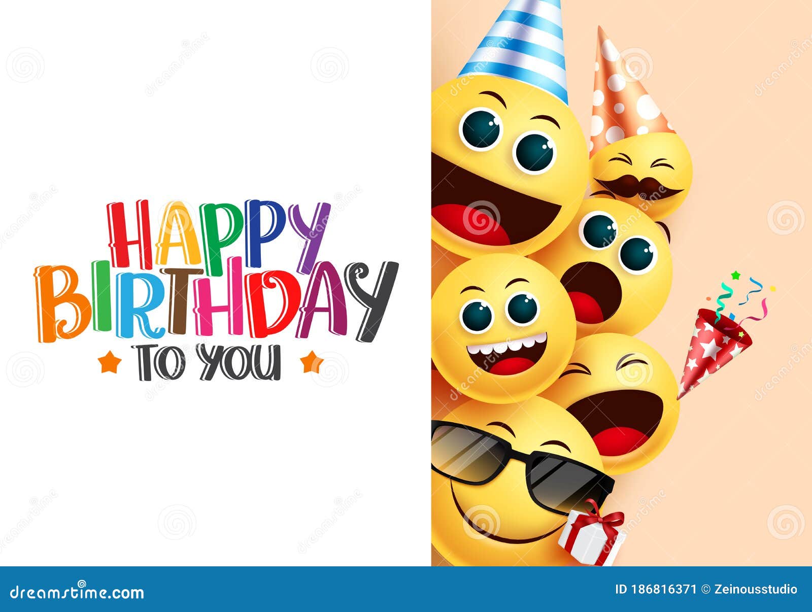 Birthday Emoji Smiley Vector Background Template. Happy Birthday To You  Greeting Text in White Empty Space for Messages. Stock Vector -  Illustration of empty, birth: 186816371