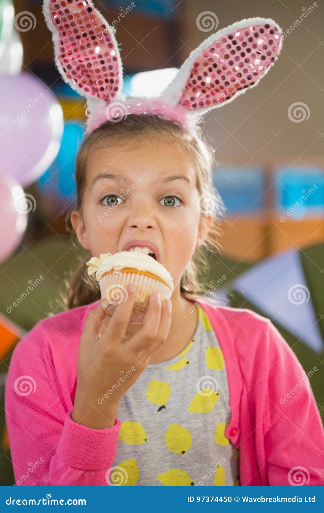 Birthday Girl Eating a Cupcake Stock Photo Image of dessert, house 97374450