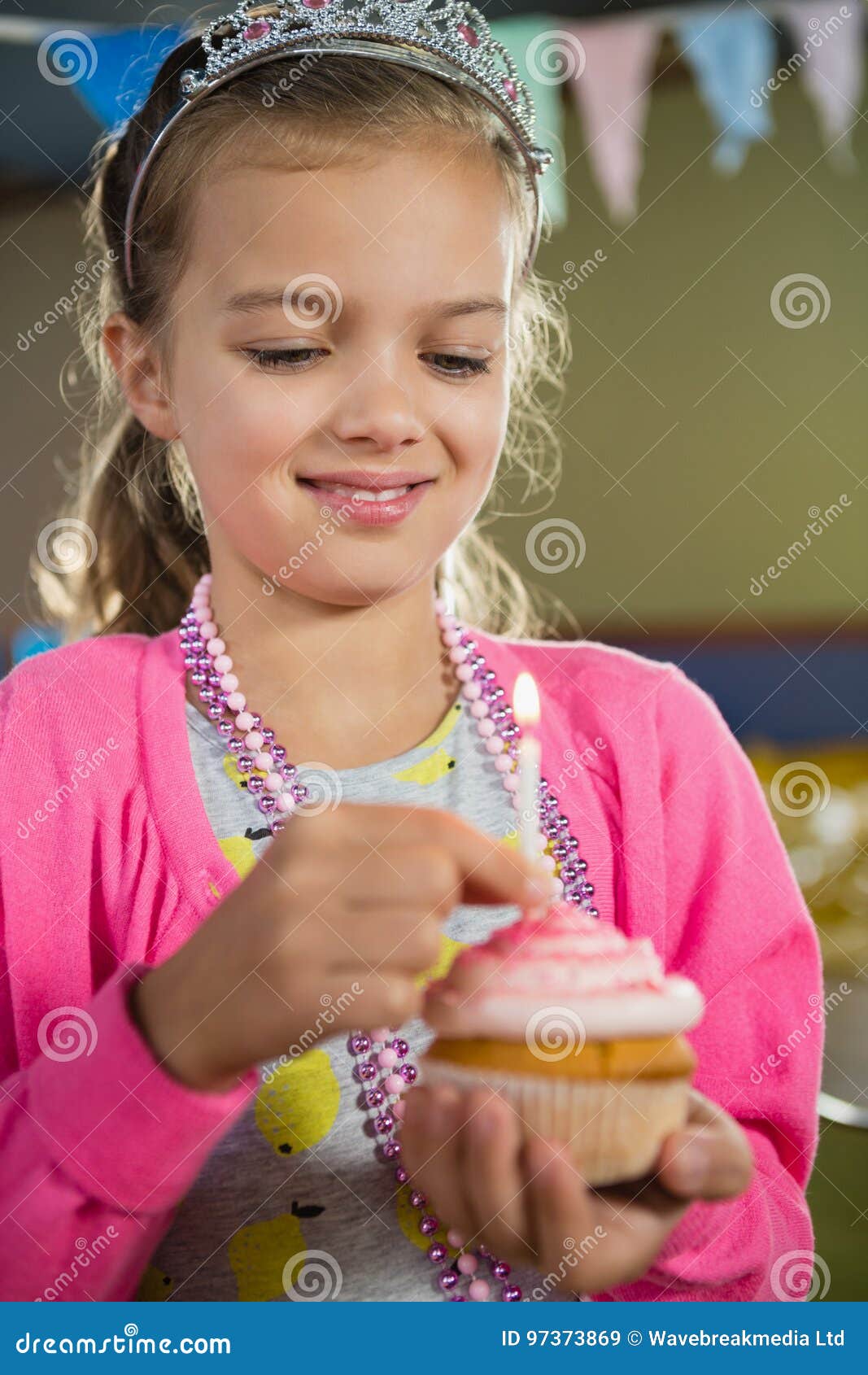 Birthday Girl Holding a Cupcake Stock Image Image of domicile, child 97373869