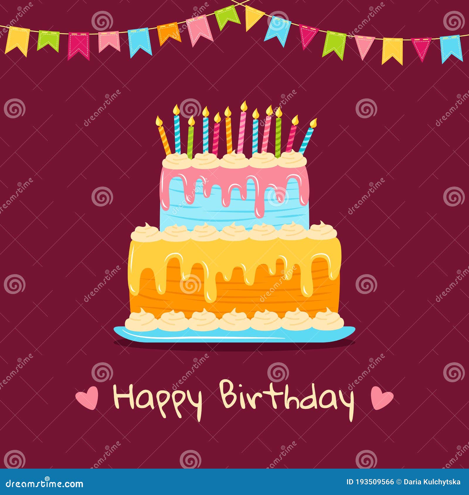 Birthday Greeting Cake Flat Dessert Stars Vector Stock Vector ...