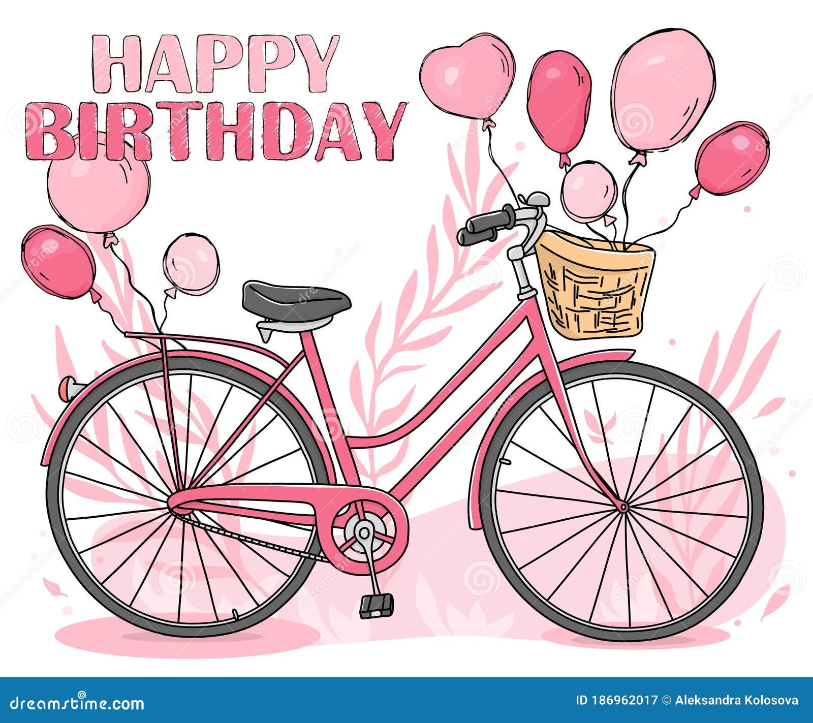 Birthday Greeting Card with Bicycle and Balloons. Stock Vector ...