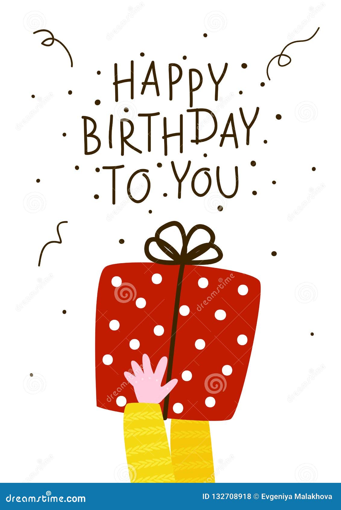 Birthday Greeting Card with Gift Stock Vector Illustration of doodle